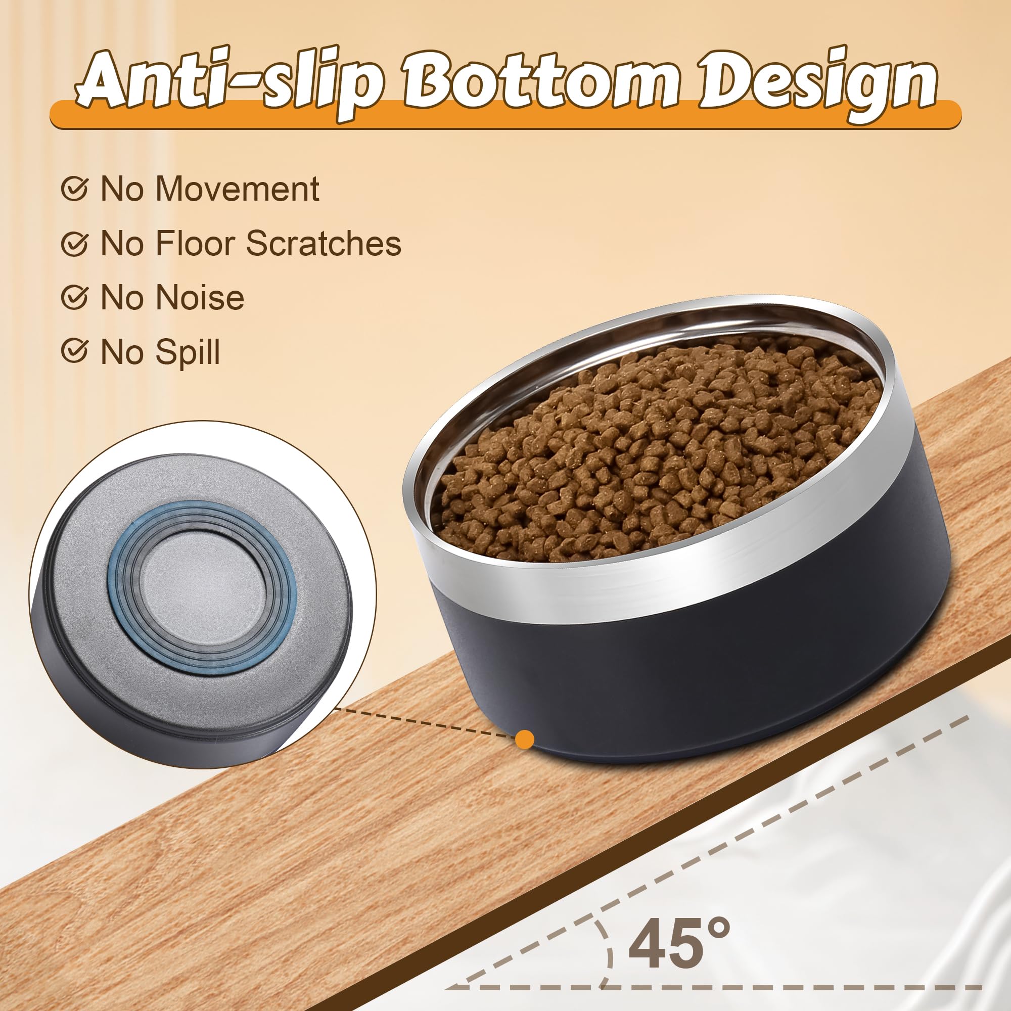 UPSKY Elevated Dog Bowls Set – 27oz Stainless Steel, Anti-Spill, Wooden Stand for Small/Medium Dogs, Reduces Neck Strain, Model 215, Black