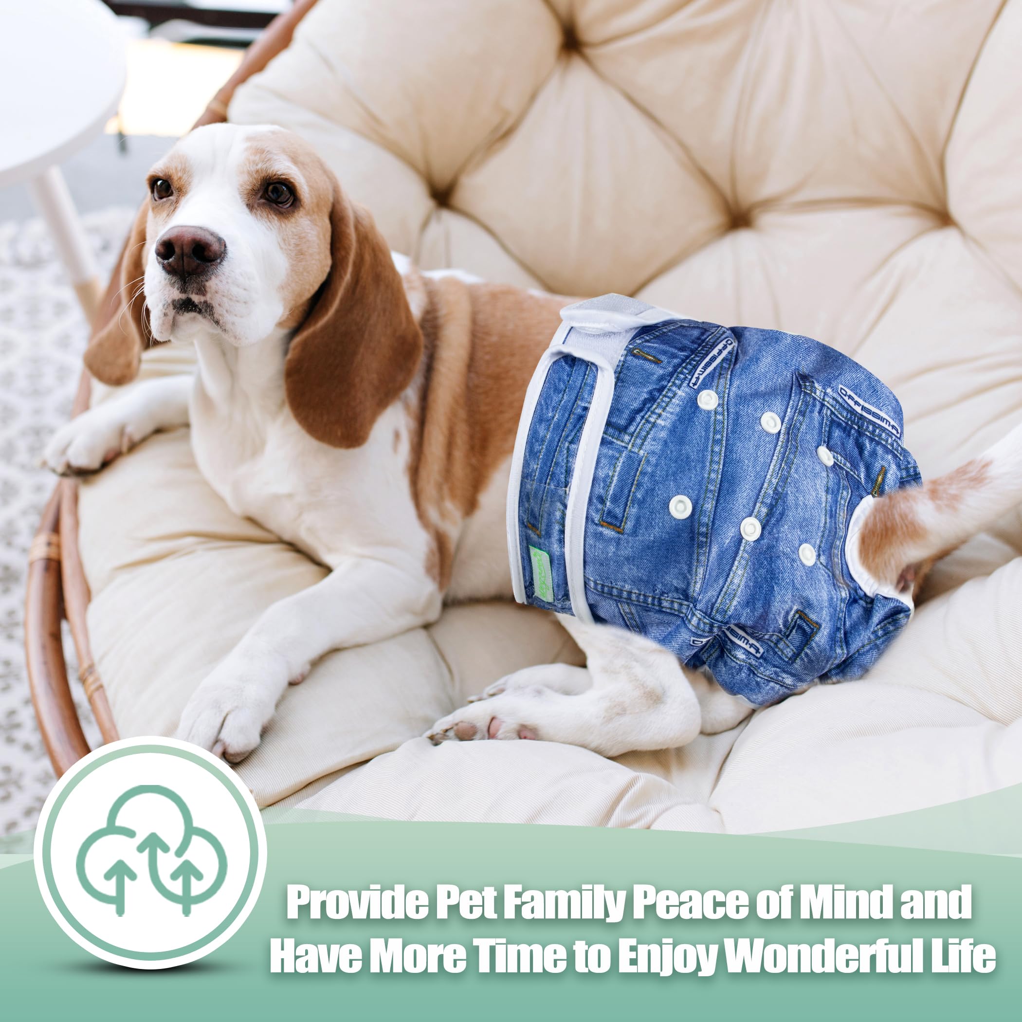 wegreeco Washable Female Dog Diapers Highly Absorbent Reusable Diapers for Dog in Heat Period, 3 Pack (Blue Jeans, Large)