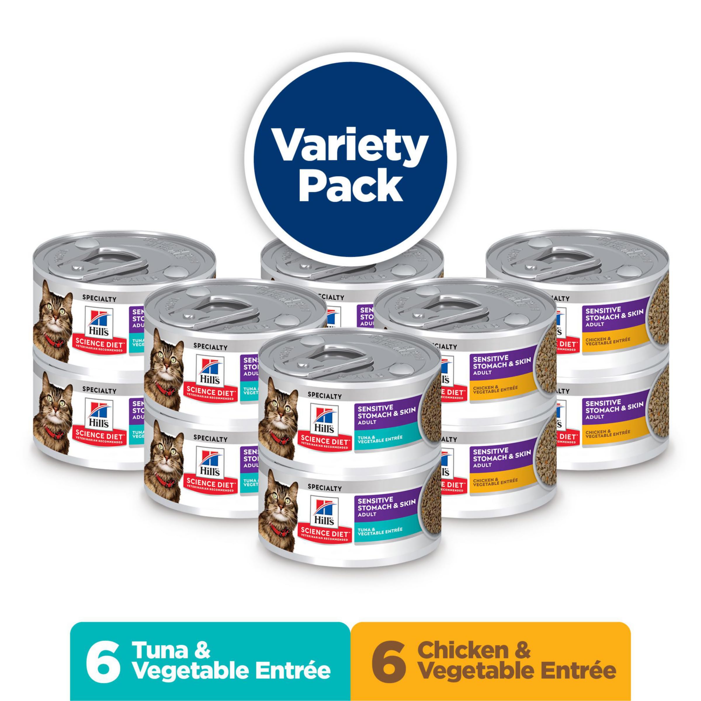 Hills Science Diet Sensitive Stomach & Skin, Adult 1-6, Stomach & Skin Sensitivity Support, Wet Cat Food, Variety Pack: Chicken