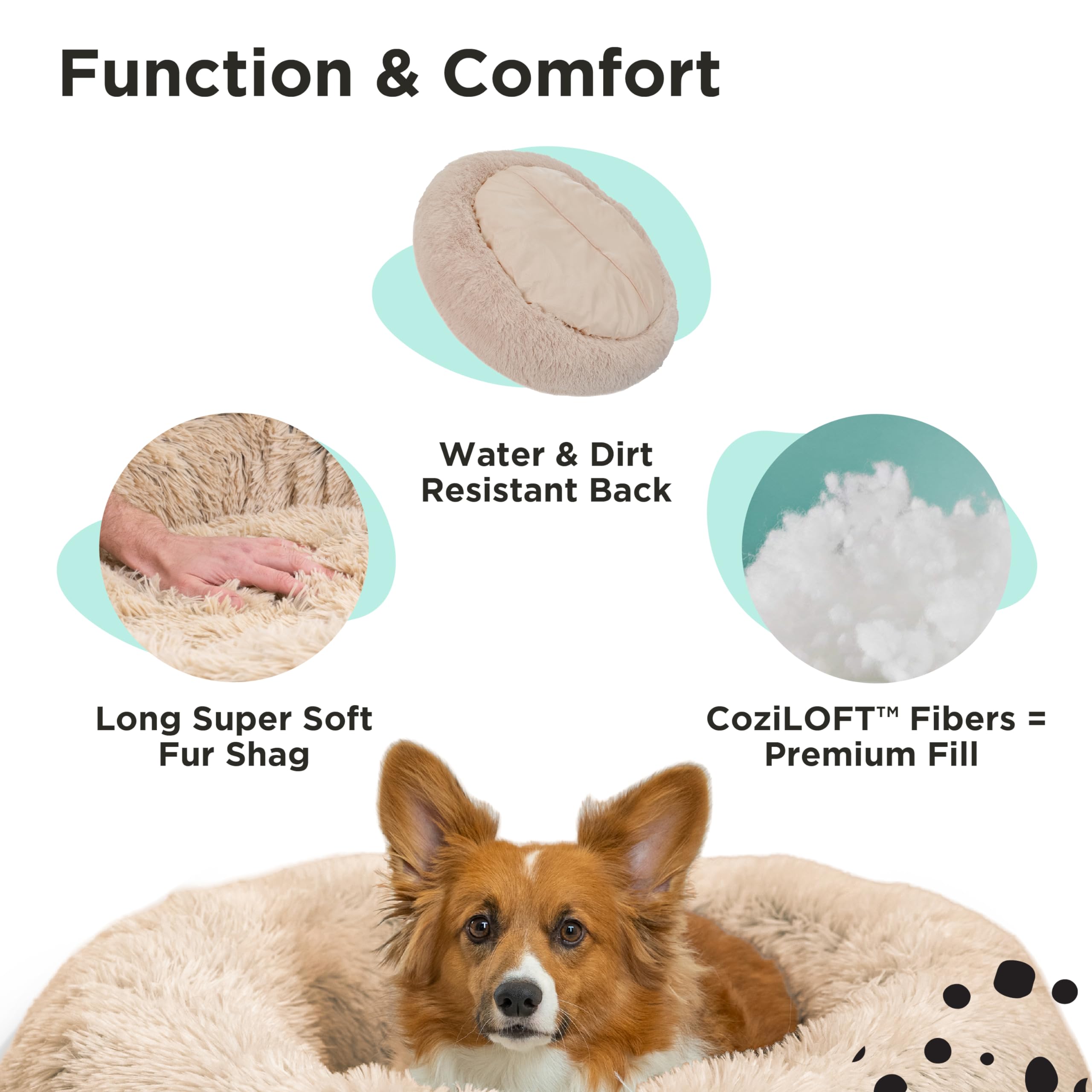 Best Friends By Sheri The Original Calming Donut Dog And Cat Bed In Shag Fur, Frost Gray, Medium, 30X30