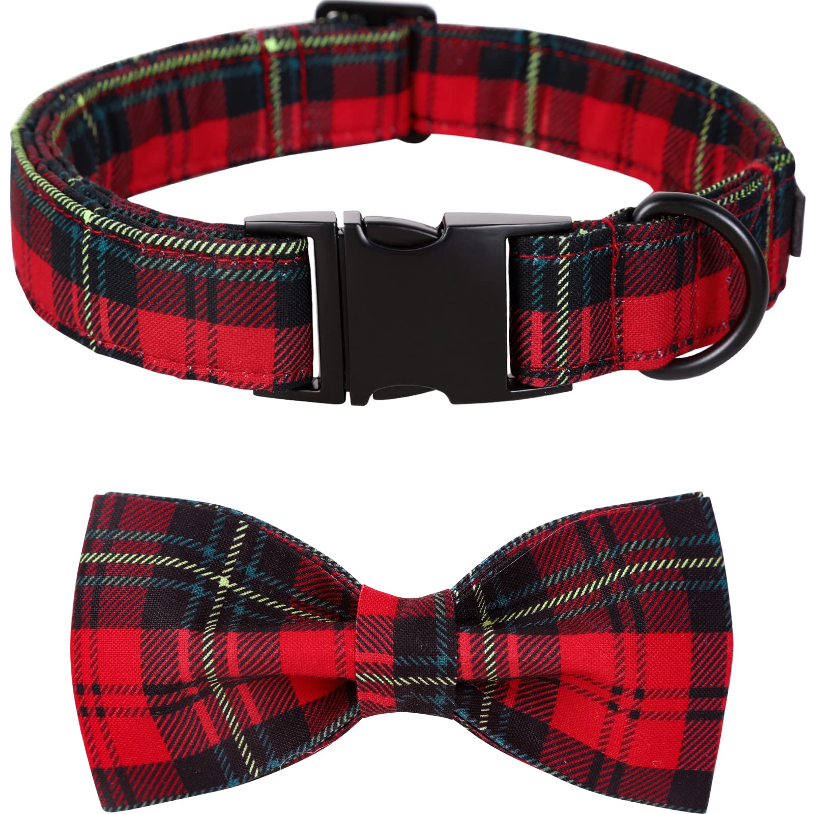 Lionet Paws Christmas Dog Collar With Bowtie, Dog Bowtie Collar With Metal Buckle For Dogs, Adjustable Comfortable Dog Collar Girl Boy Gift, M, Neck 13.5-22 In