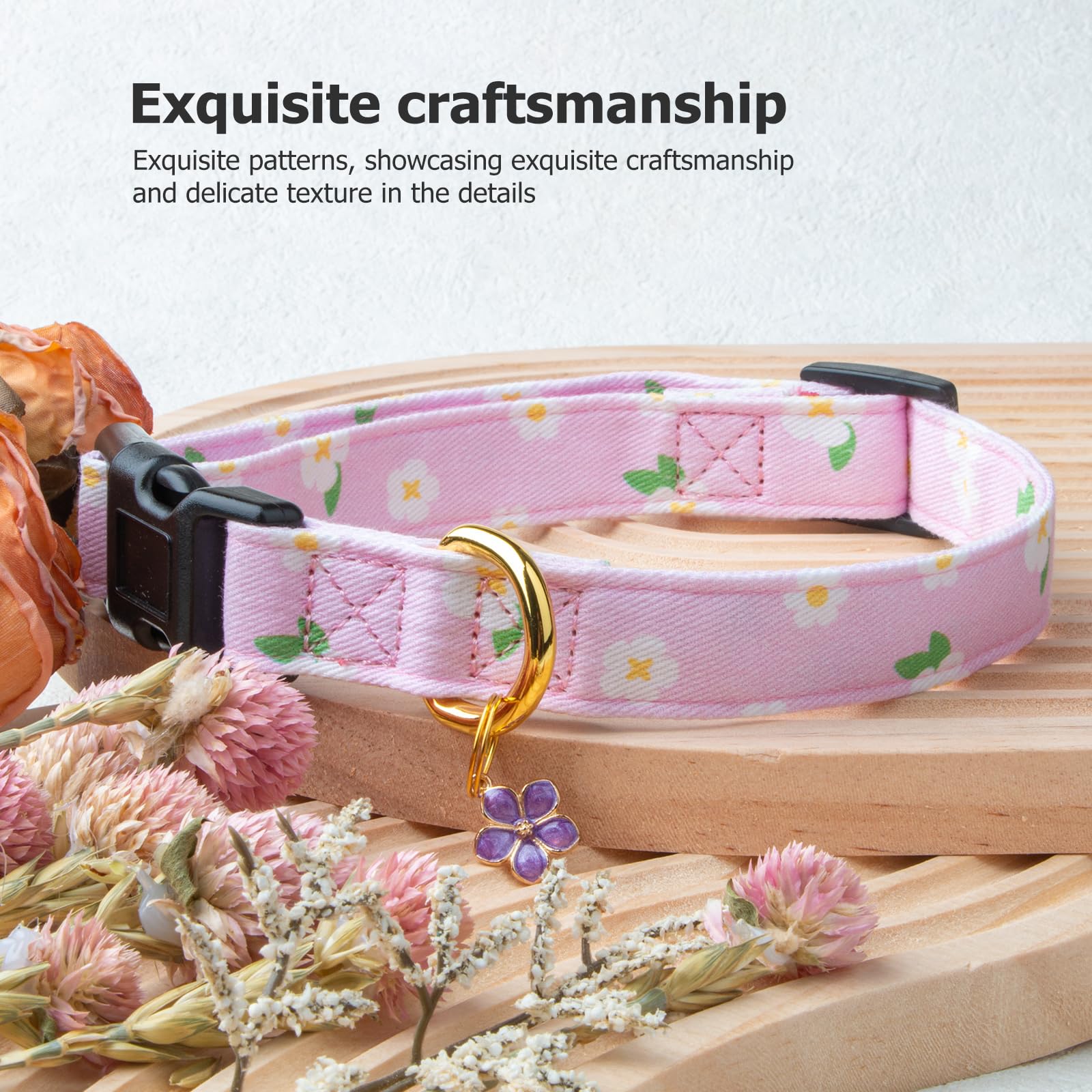 Cotton Handmade Dog Collar Cute And Distinctive Patterns Purple Flower With Pendant For Girl Boy Dogs Collars S