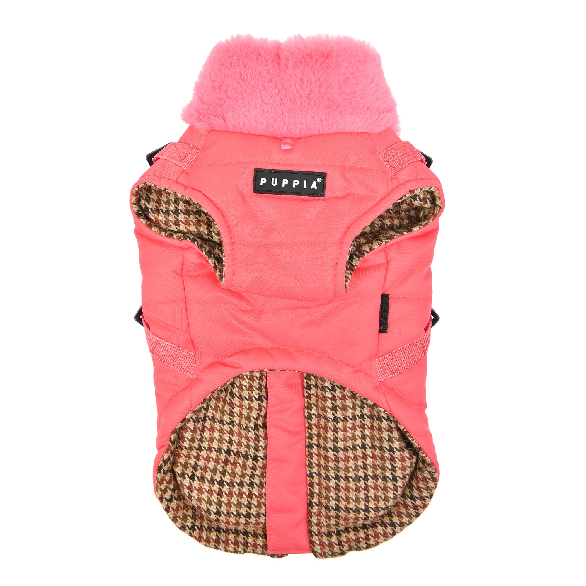 Puppia Donavan Winter Dog Coat With Integrated Harness No Pull Cold Weather Waterproof Warm Fleece Back Zipper For Small & Medium Dog, Pink, X-Large