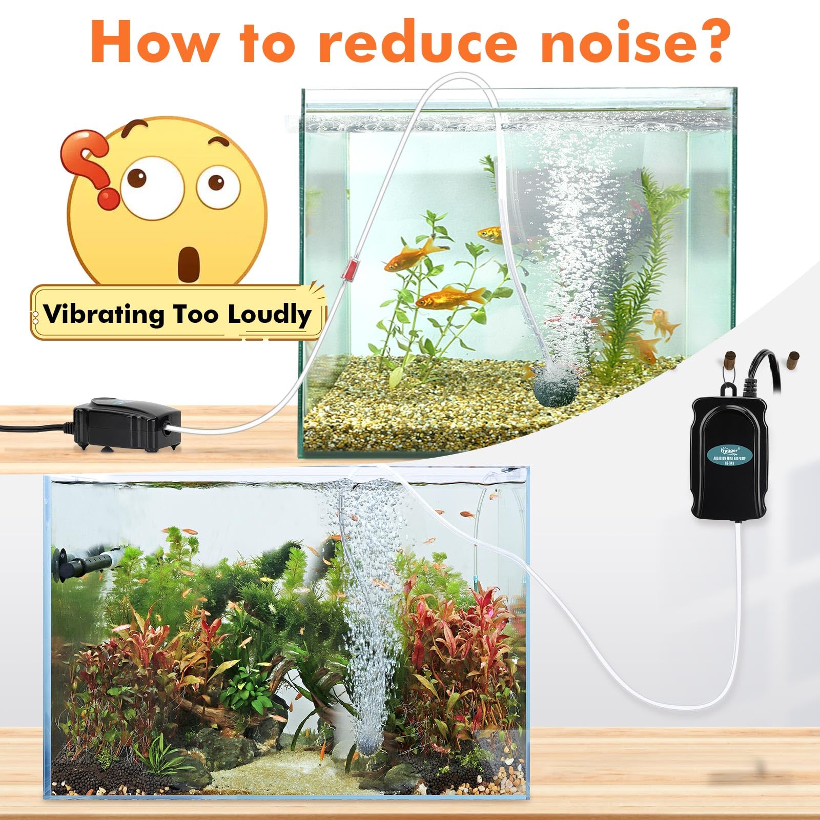 Hygger Mini Aquarium Air Pump Kit Small Fish Tank Air Pump 1W For 1-20 Gallon Fish Bowl With Air Tube Air Bubbler Stone Check Va