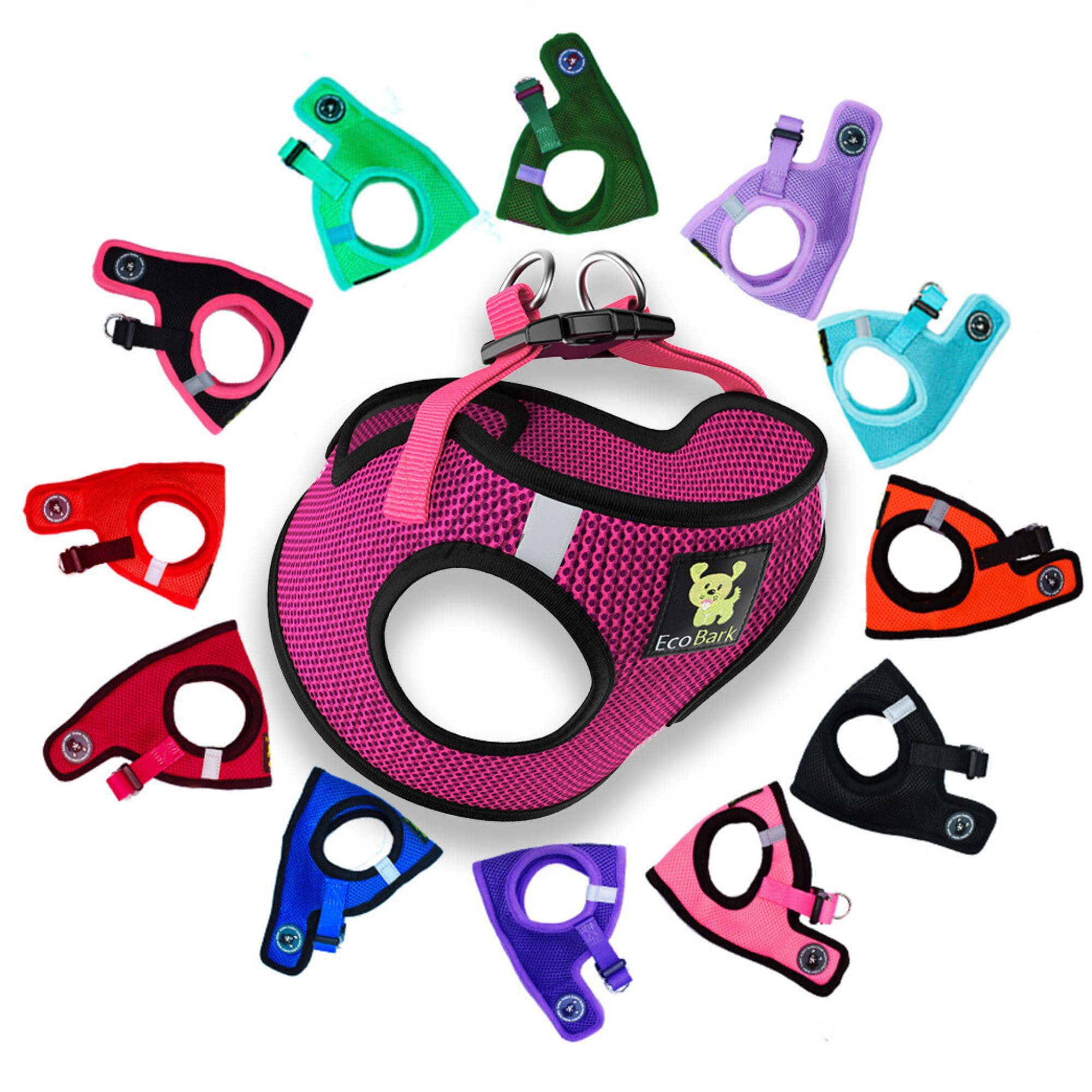 Ecobark Step In Dog Harness - Eco-Friendly Dog Harnesses For Small And Medium Breed Dogs - Reflective And Adjustable Body Halter Vest - Soft Mesh Toy Breed Harness (Fuchsia Pink, Large)
