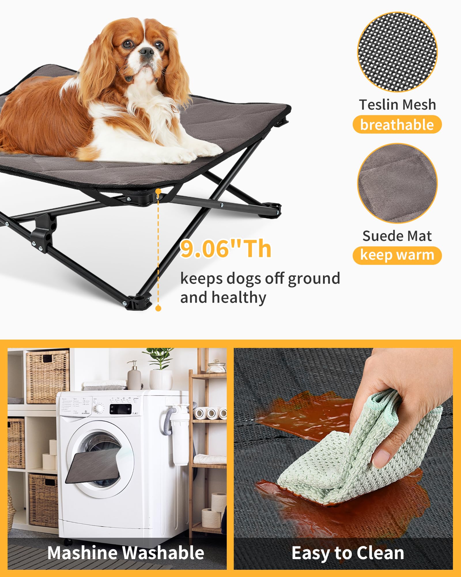 Kingcamp Elevated Dog Bed For Large Dogs, Outdoor Raised Cooling Pet Cot Bed With Washable Breathable Mesh & No-Slip Feet Perfec