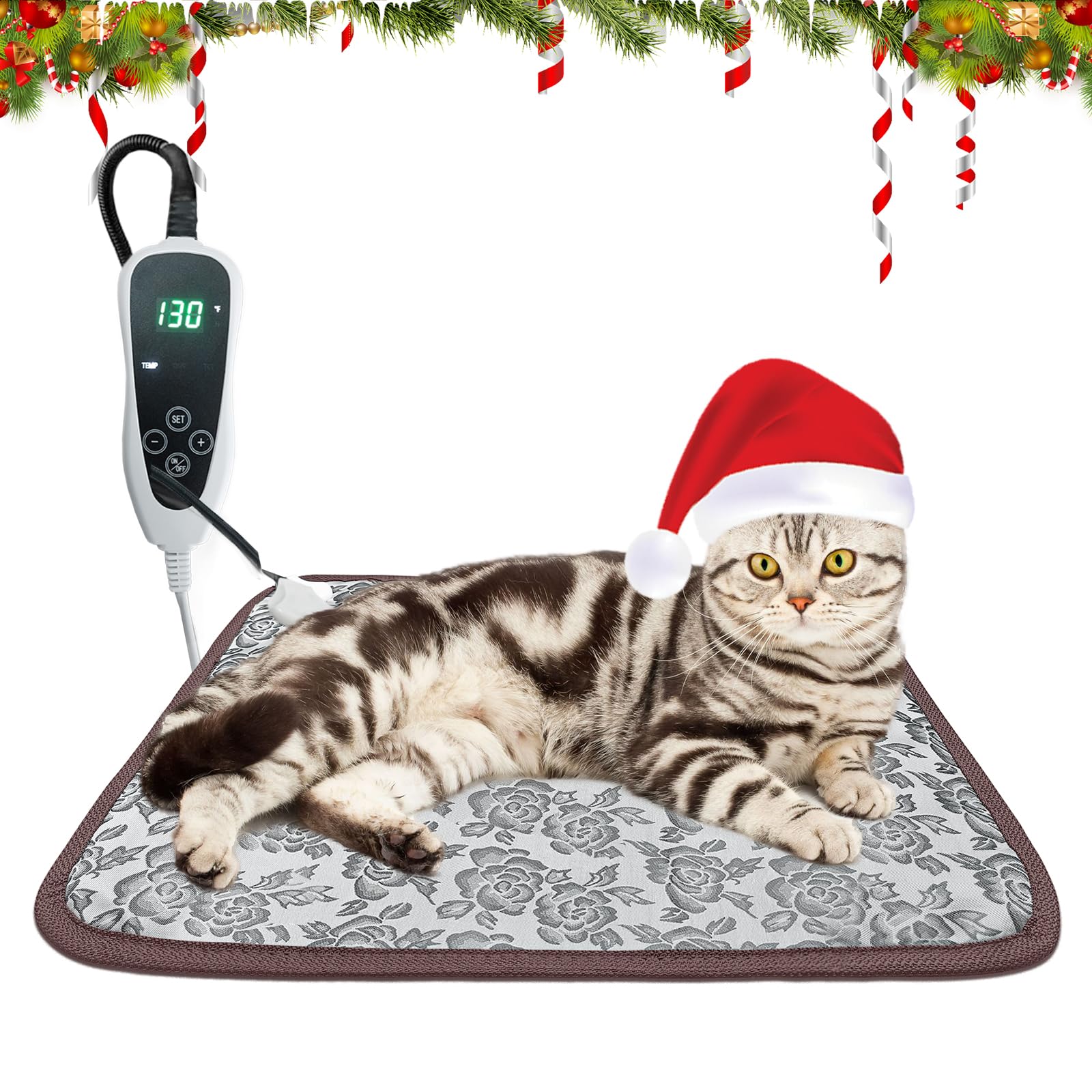 Golopet Pet Heating Pad 18X18 In Cat Heating Pads For Cats Waterproof Smart Thermostat Switch, Adjustable Heated Cat Bed, Adding Wire Rope Wires Cat Warming Pad-Rose