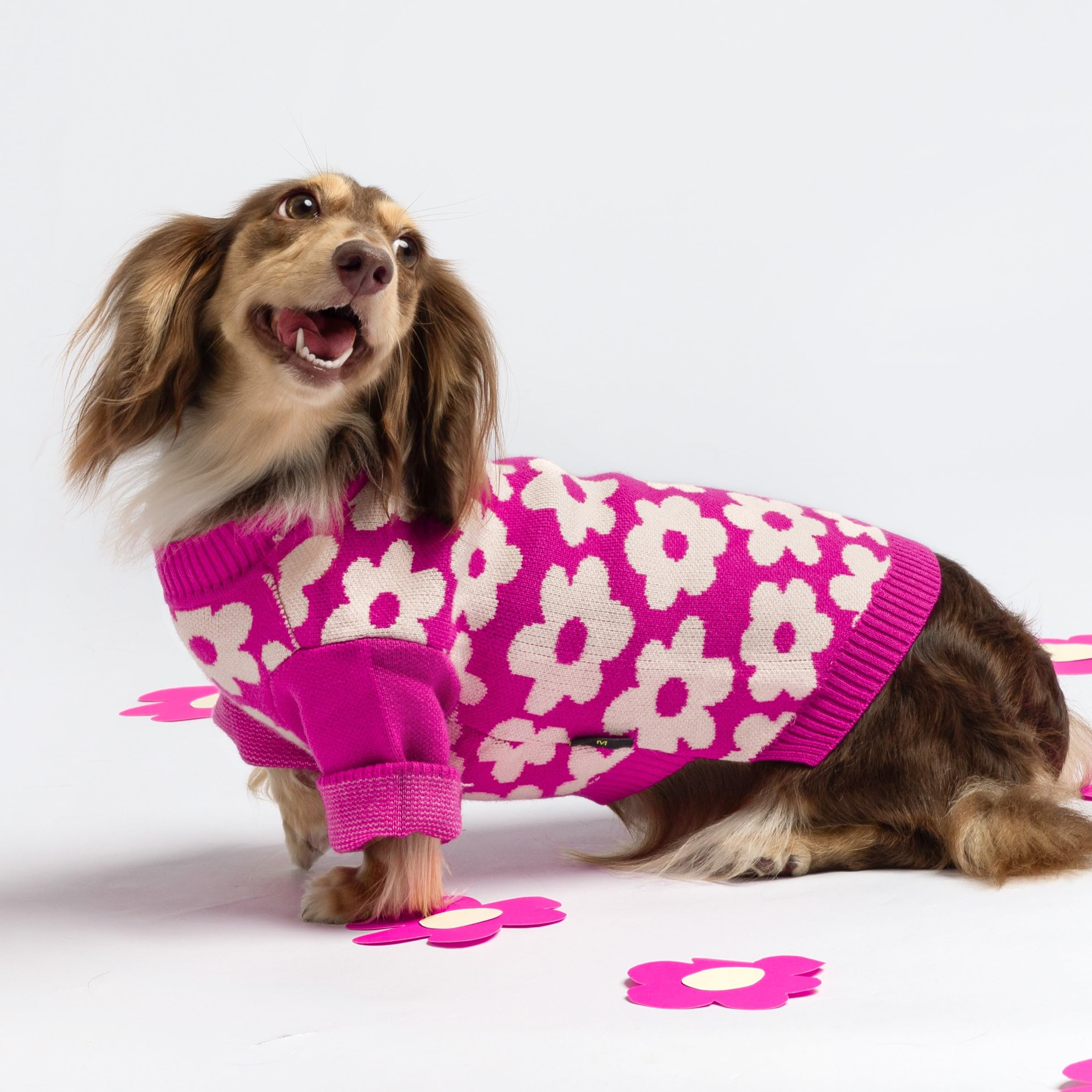 Fitwarm Floral Dog Sweater - Thermal Dog Sweatshirt, Winter Clothes - Hot Pink, White, Xxl