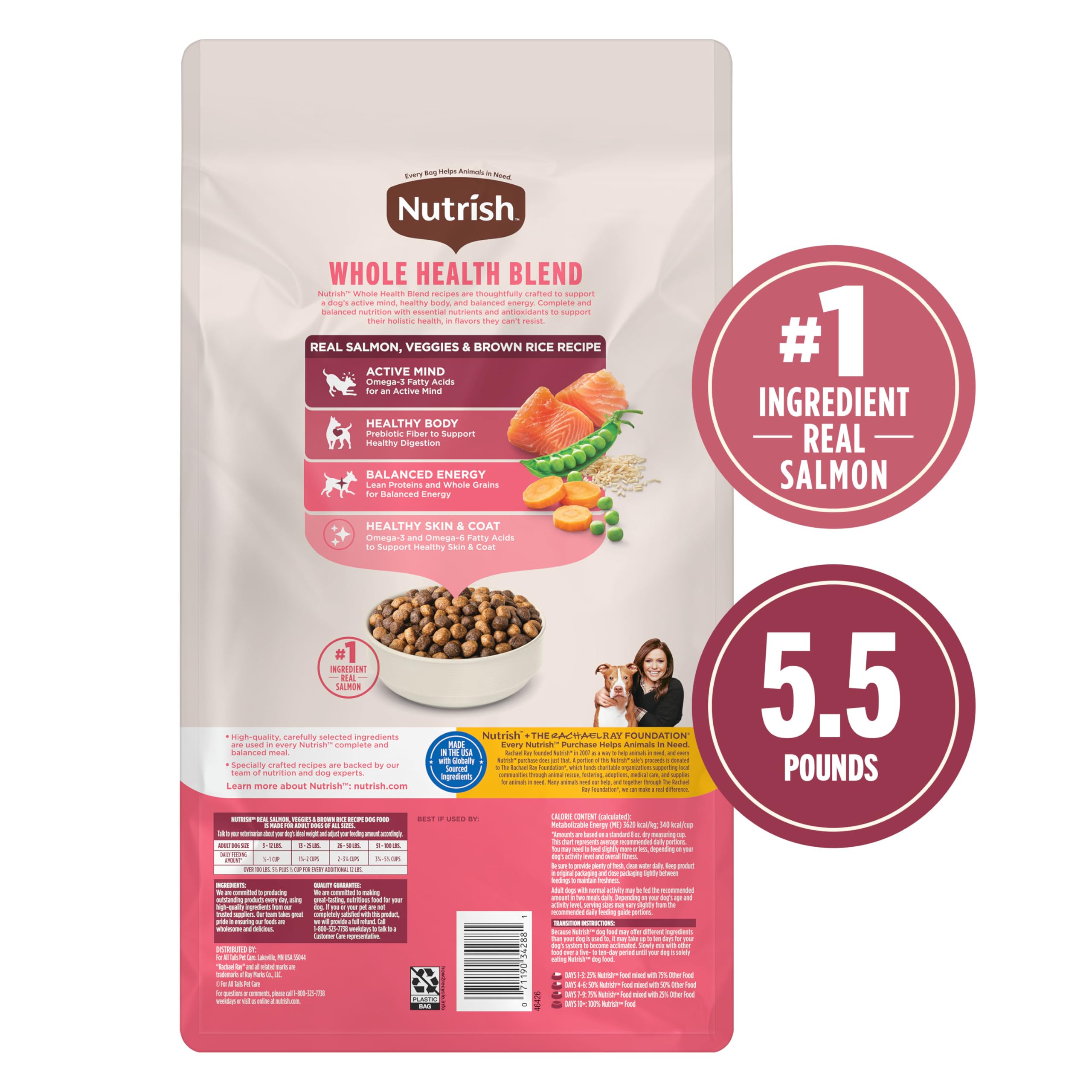 Nutrish Rachael Ray Real Salmon, Veggies & Brown Rice Recipe Dry Dog Food, 5.5 lb. Bag