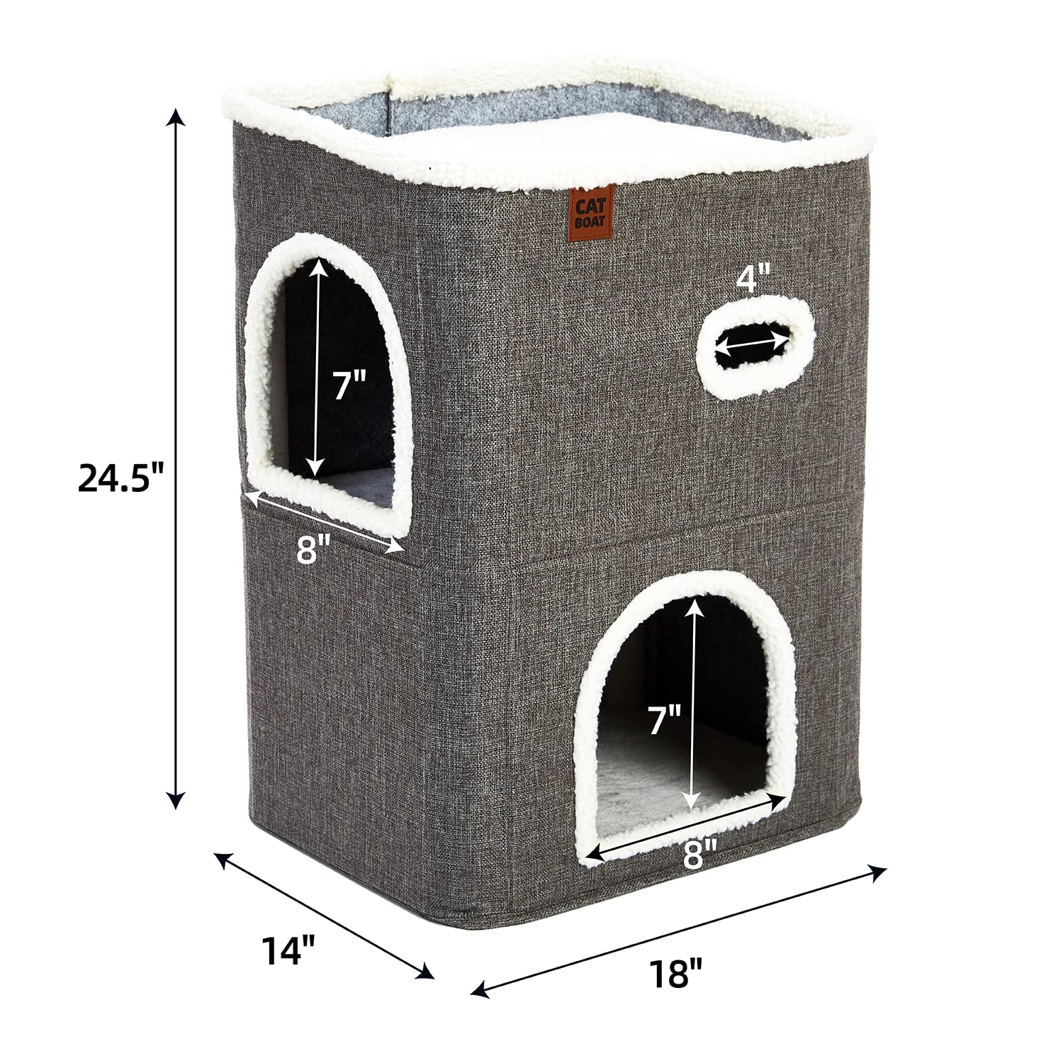 Catboat 2-Storey Cat House For Indoor Cats Bed, Covered Beds & Furniture With Scratch Pad And Hideaway Cave, Cute Modern Condo F