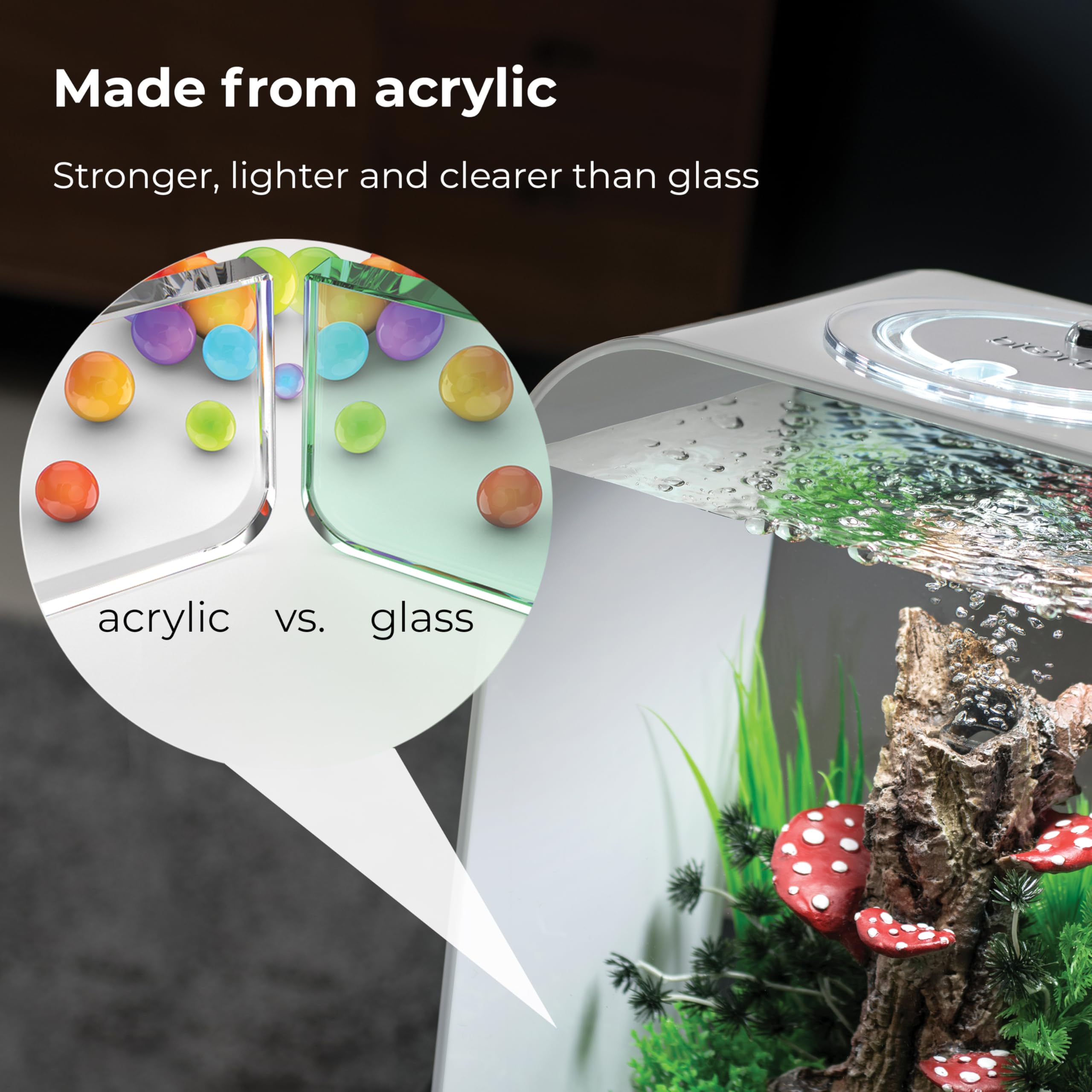 biOrb Life 15 Acrylic 4-Gallon Aquarium with Multi-Color Remote-Controlled LED Lights Modern Compact Tank for Tabletop or Deskto