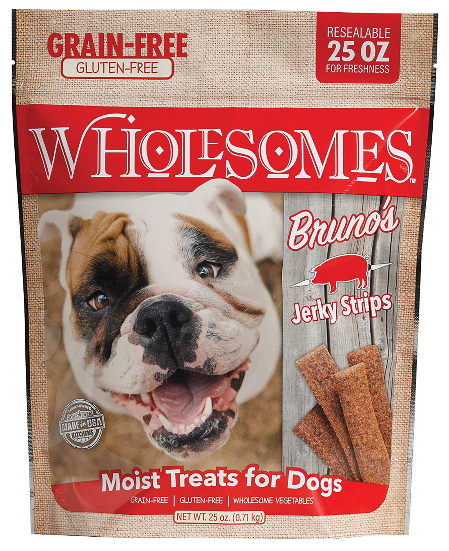 Wholesomes Brunos Jerky Strips Grain-Free Moist Dog Treats 25 oz