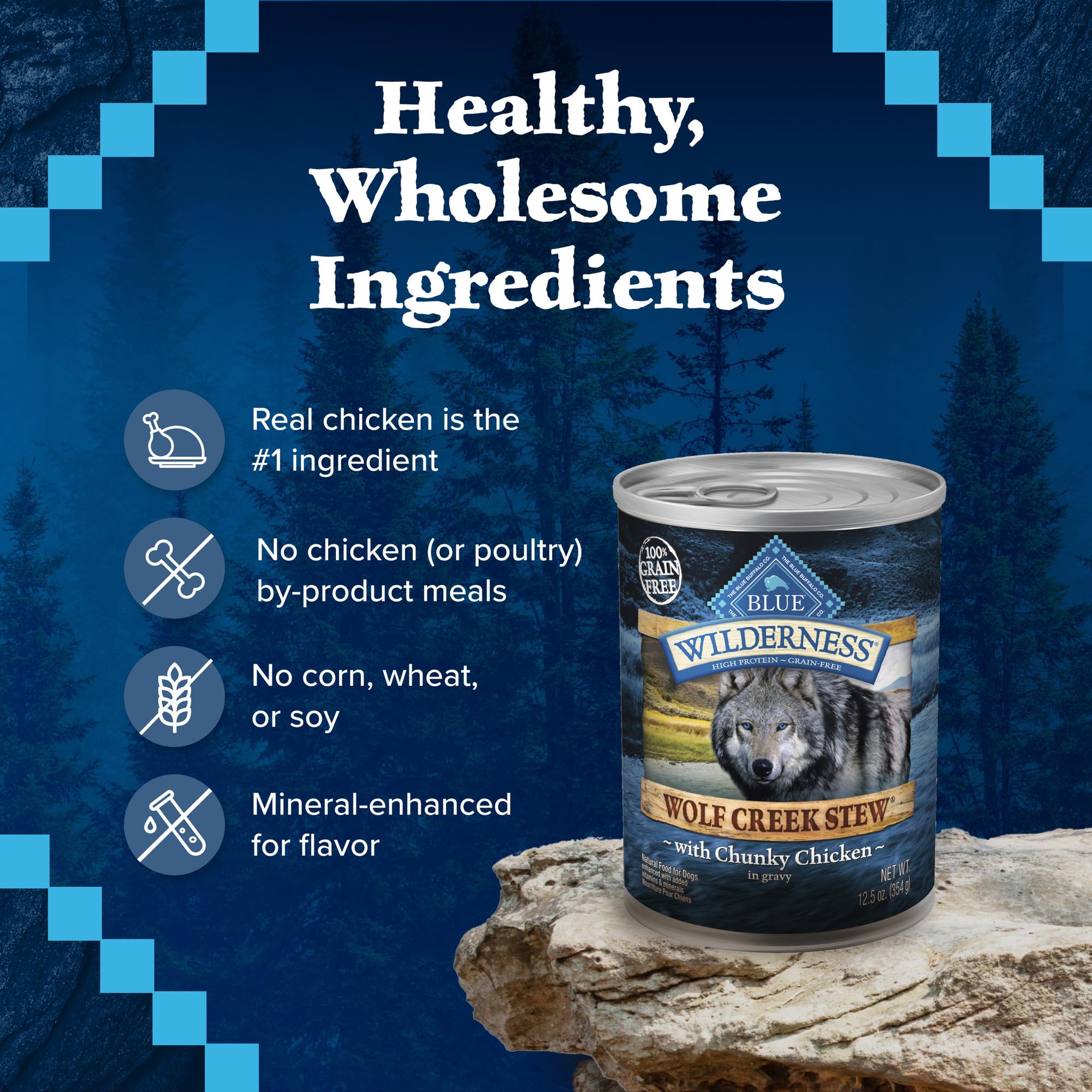 Blue Buffalo Wilderness Wolf Creek Stew High Protein, Natural Wet Food for Dogs, Hearty Chicken Stew in Gravy, 12.5-oz cans, 12