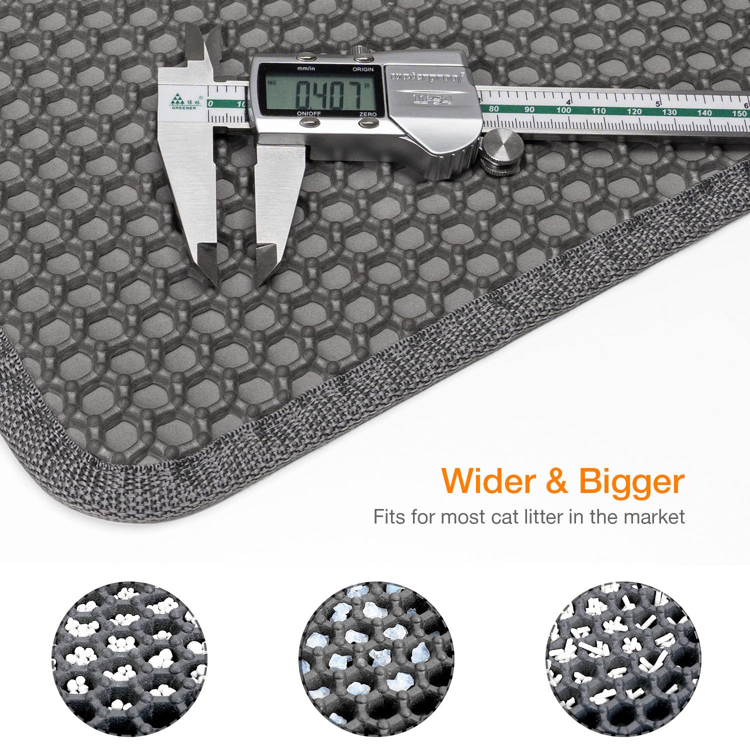 Polarduck Cat Litter Mat - Honeycomb Double Layer, Washable, Urine Proof, 23" x 17", Gray