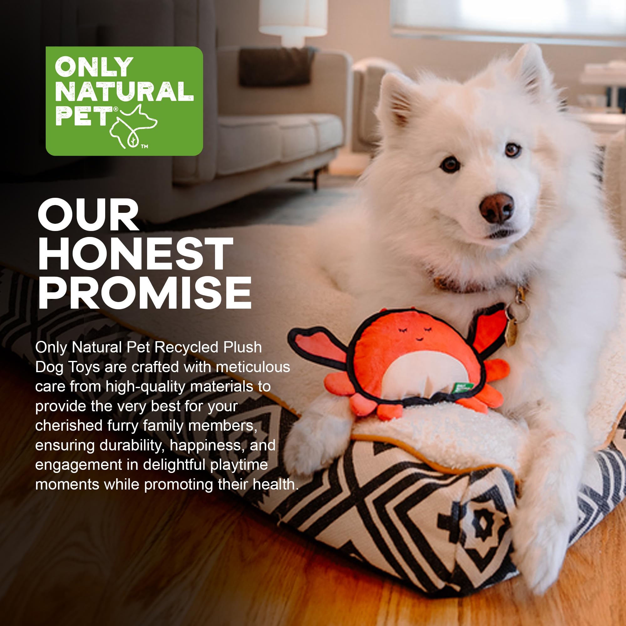 Only Natural Pet Sea Creatures Recycled Plush Dog Toys - Durable Double-Stitched Design with Internal Squeaker, Crinkle Pincers