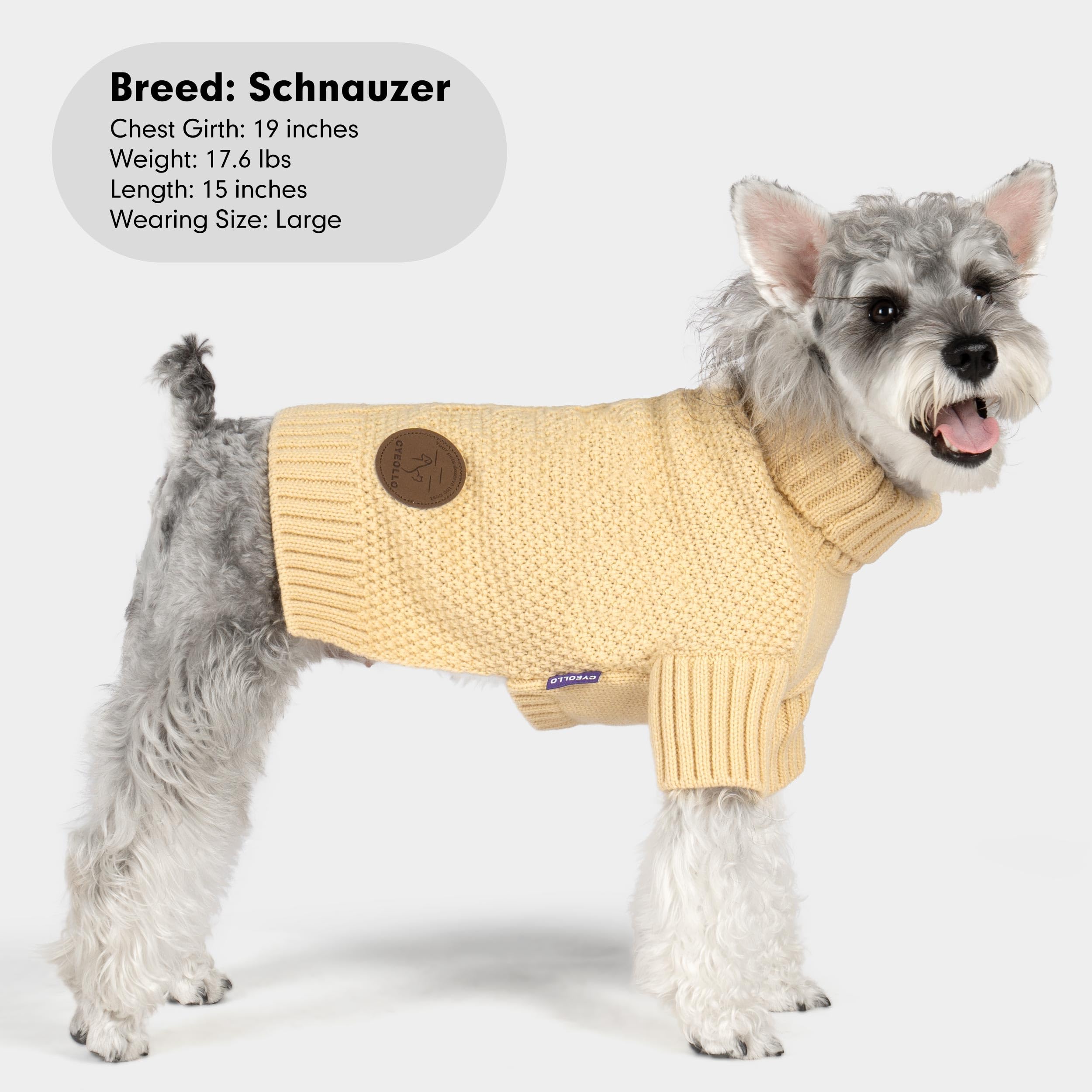 Cyeollo Dog Sweater Turtleneck Knitted Sweaters With Leash Hole Winter Dog Clothes Sweaters For Small Dogs, Beige Xl