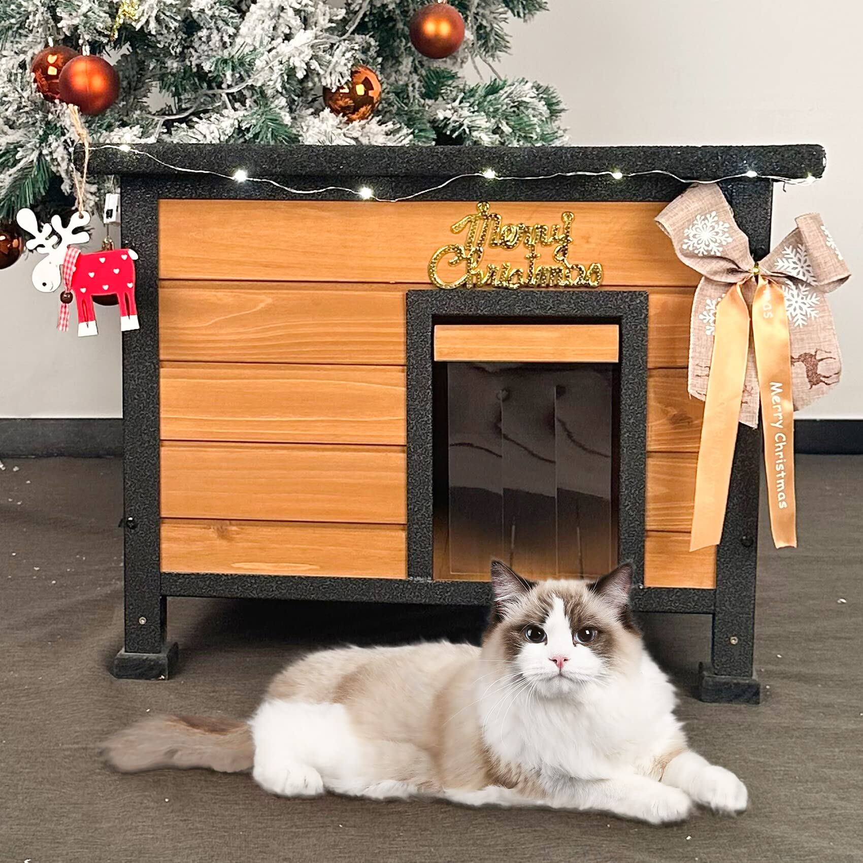 X-Zone-Pet Outdoor Cat House For Cats, Rainproof Outside Kitty House, Wooden Kitten Condo, Waterproof Roof, Indoor And Outdoor Use For Cat,Dog,Rabbit And Small Animals