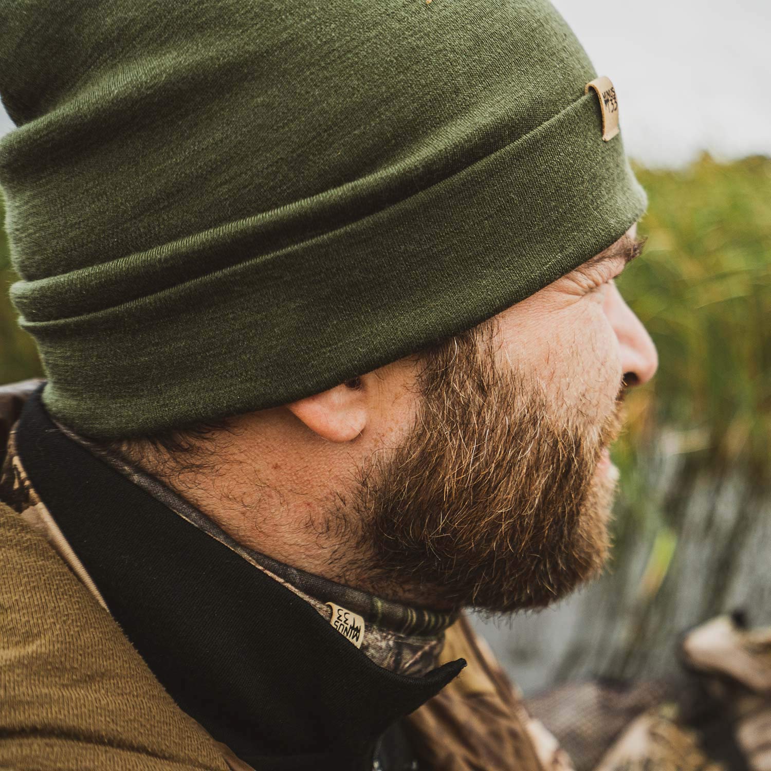 Ridge Cuff Beanie - 100 Merino Wool - Warm Winter Hat - Olive Drab