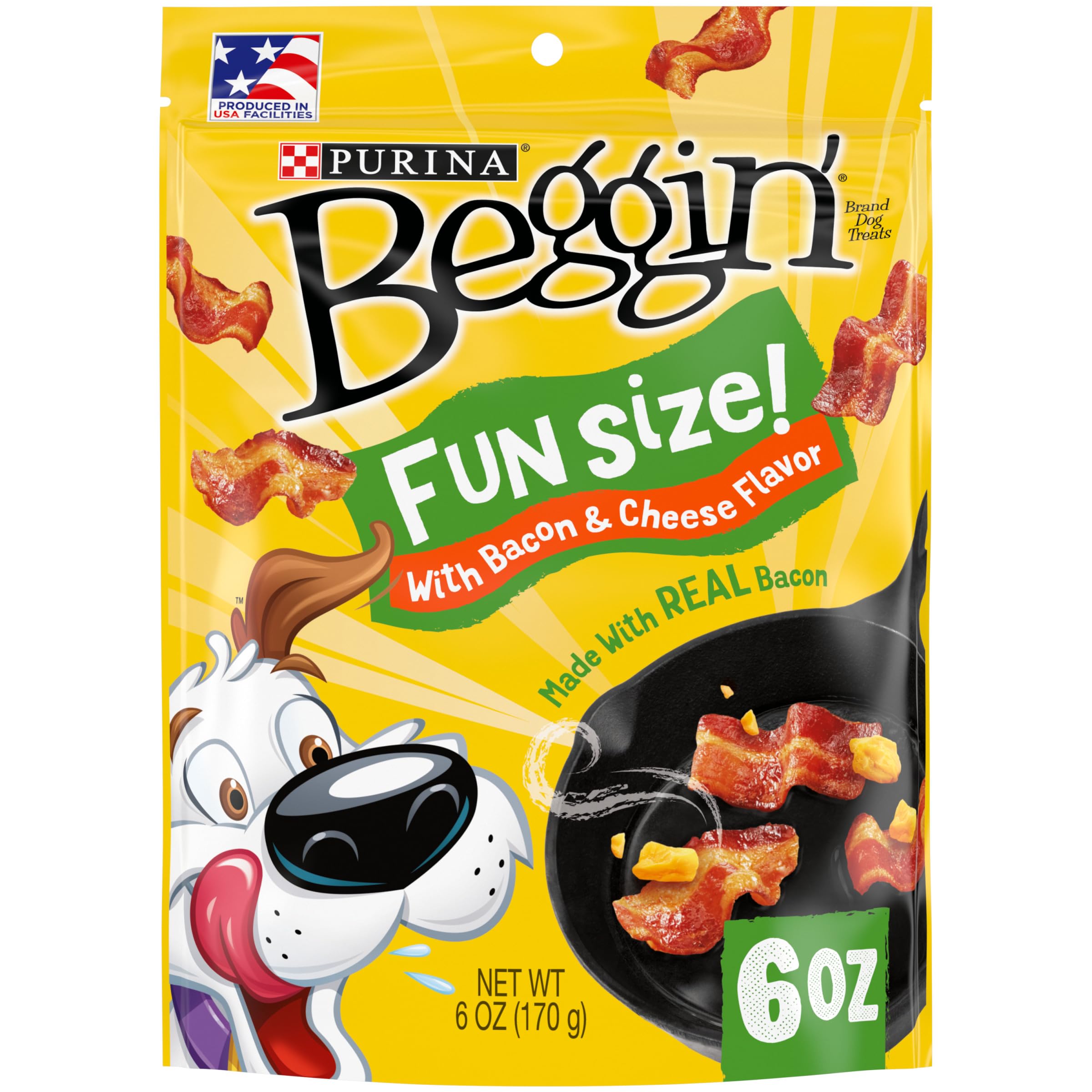 Purina Beggin Dog Treats, Fun Size With Bacon and Cheese Flavor - (6) 6 oz. Pouches