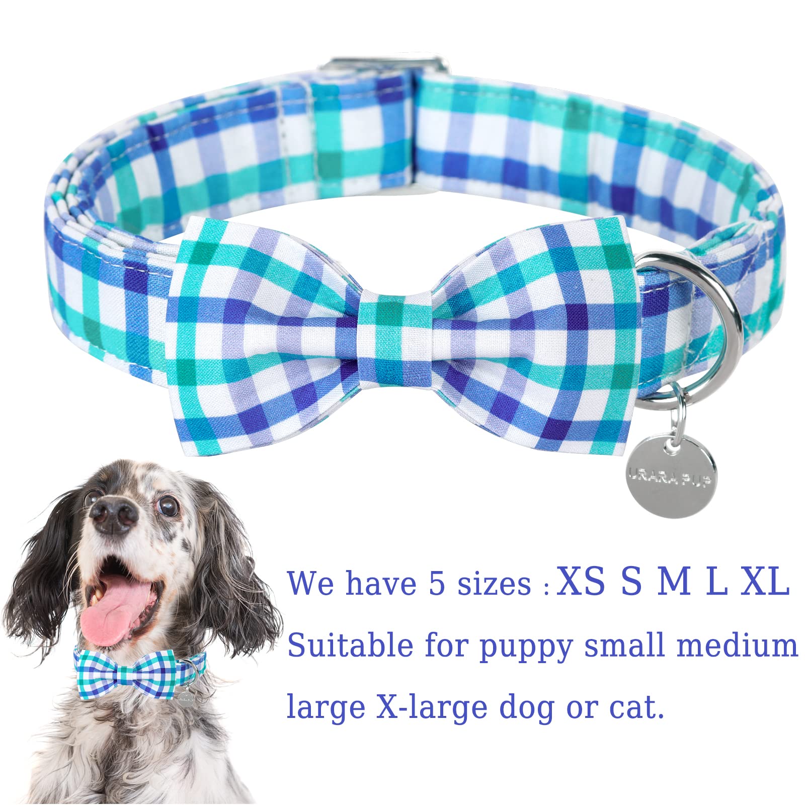 Up Urara Pup Dog Collar Bow Tie, Comfortable Durable Cotton Bowtie Collar For Small Girl Boy Dog, Adorable Dog Collar With Metal