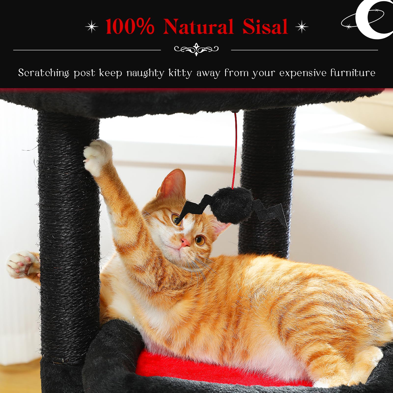 Pequlti Cat Tree Cat Tower For Indoor Cats With Private Cozy Cat Condo, Natural Sisal Scratching Posts And Plush Pom-Pom For Small Cats,Beige