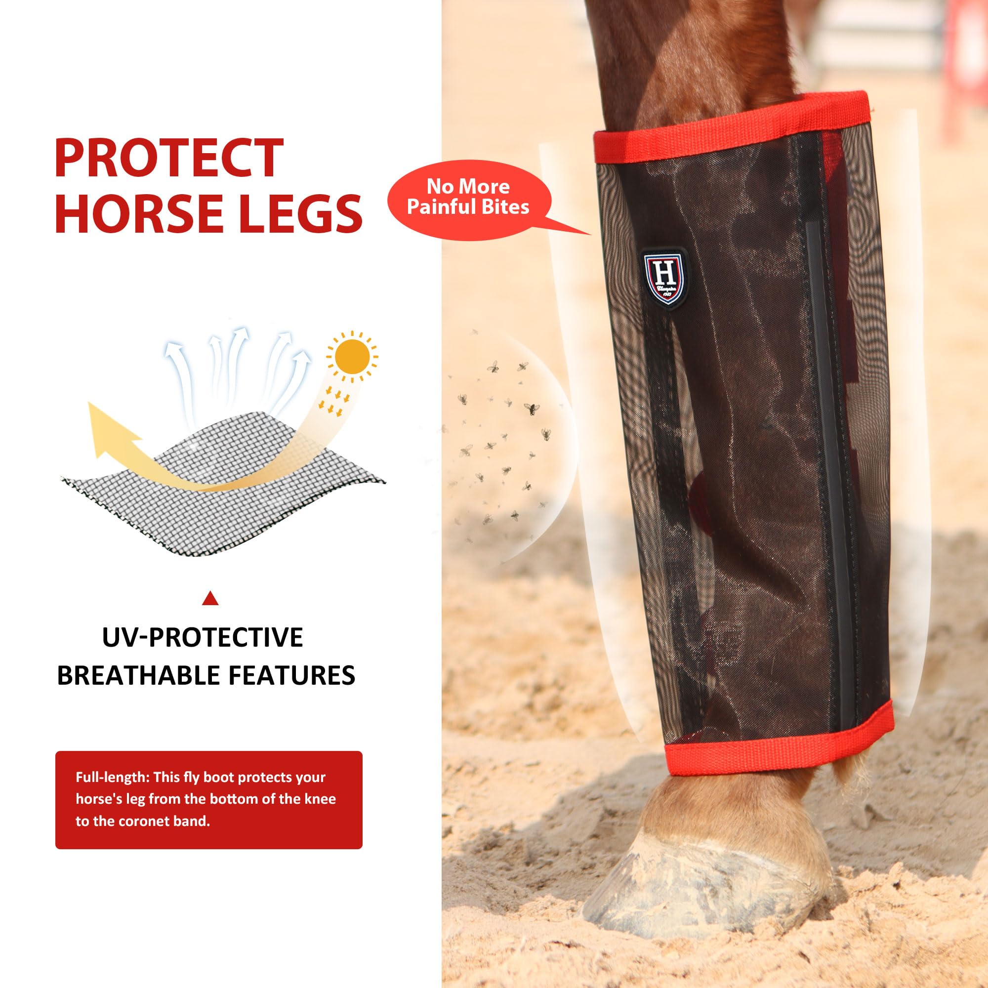 Harrison Howard Loose-Fitting No Hassle Leg Protection Comfortable Fly Boots For Horse (Set Of 4) Red Pony