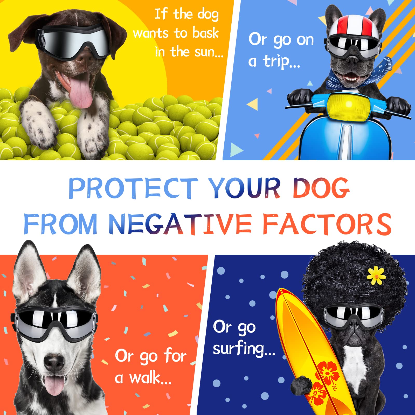 Nvted Dog Sunglasses/Goggles, Uv/Wind/Dust/Fog Protection Pet Glasses Eye Wear With Adjustable Strap For Medium Or Large Dog (Pack Of 1)