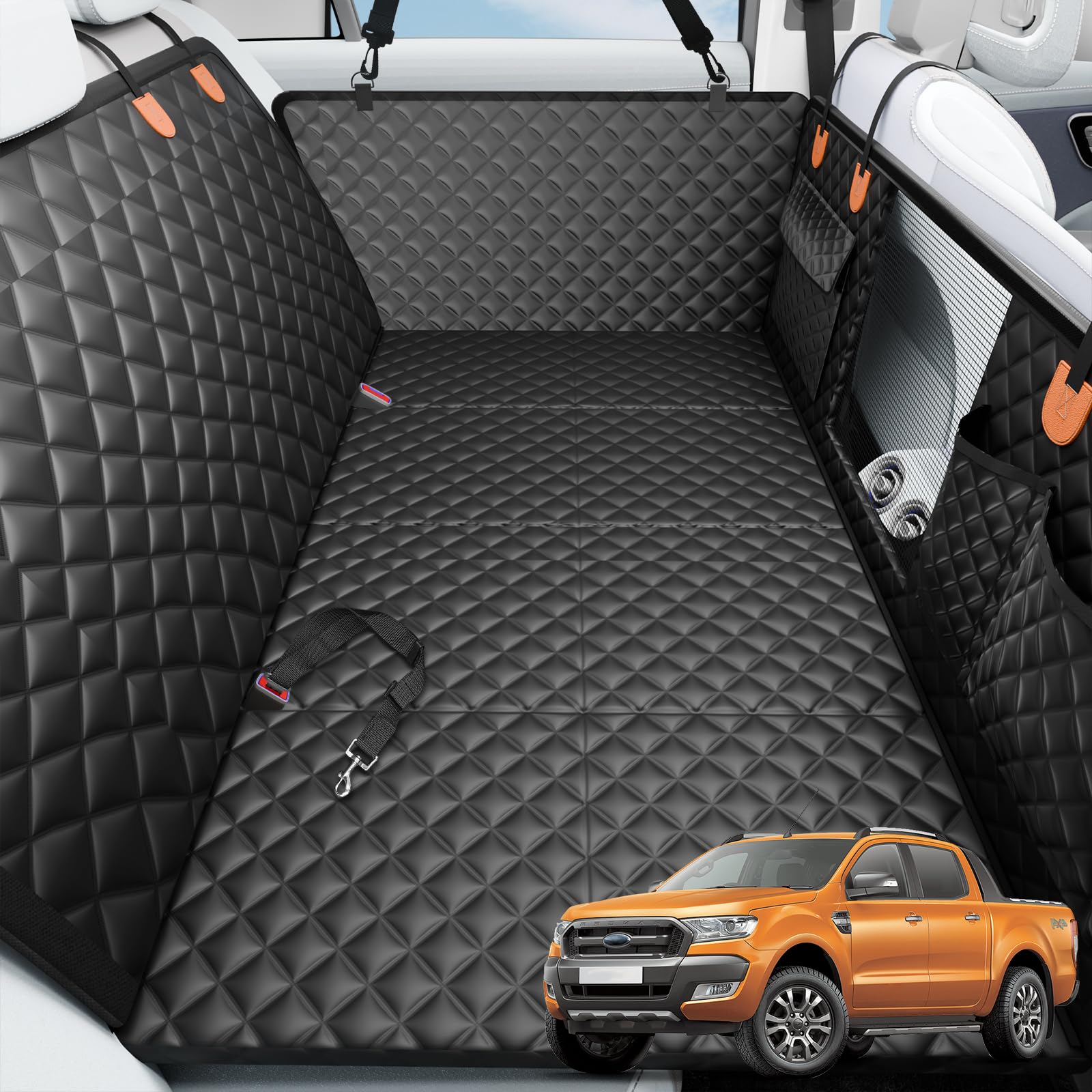 Truck Dog Seat Cover for Back Seat, Hard Bottom Waterproof Truck Back Seat Extender for Multi Dogs,Dog Hammock for Crew Cab Truc