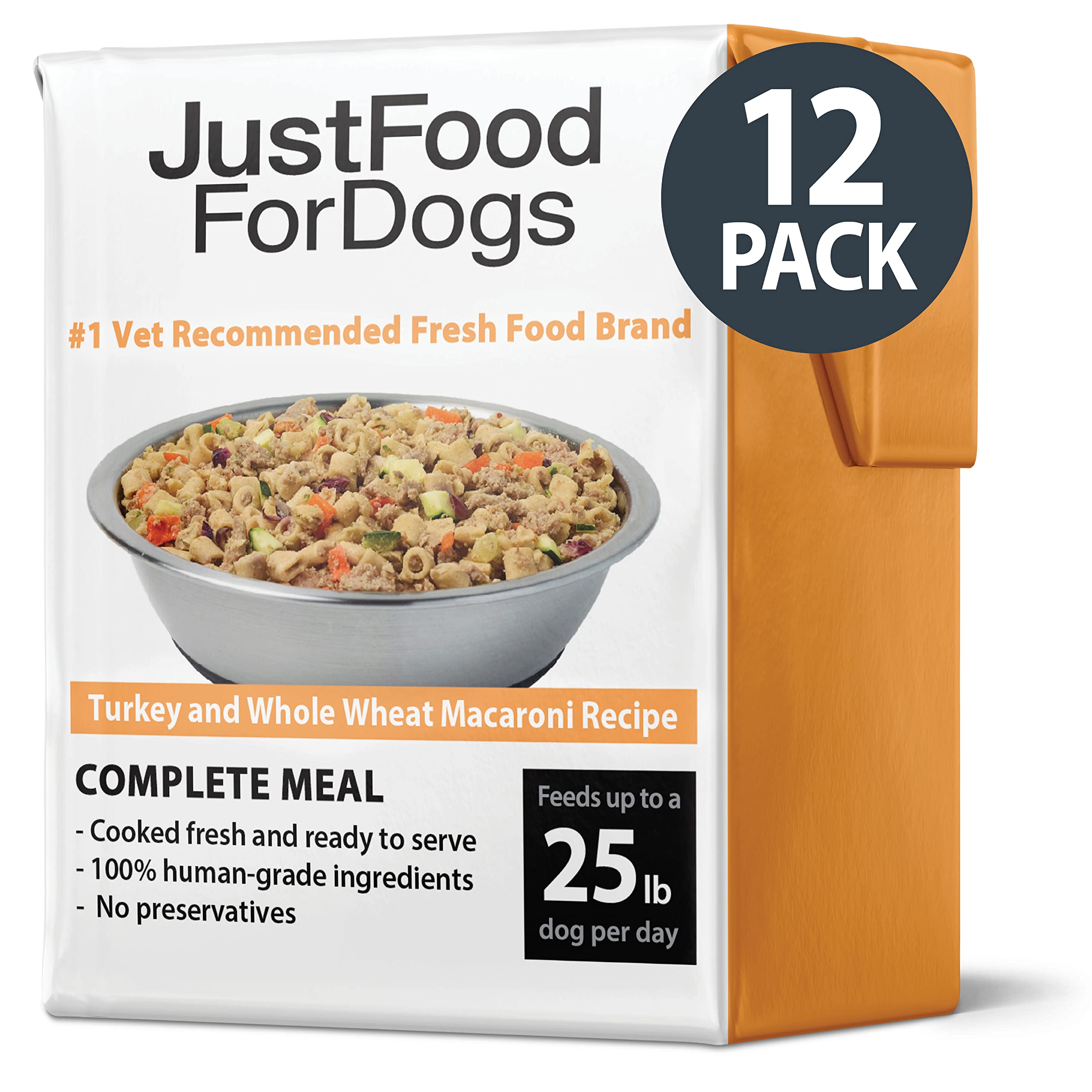 JustFoodForDogs Pantry Fresh Wet Dog Food Complete Meal or Dog Food Topper, Turkey & Whole Wheat Macaroni Human Grade Dog Food R