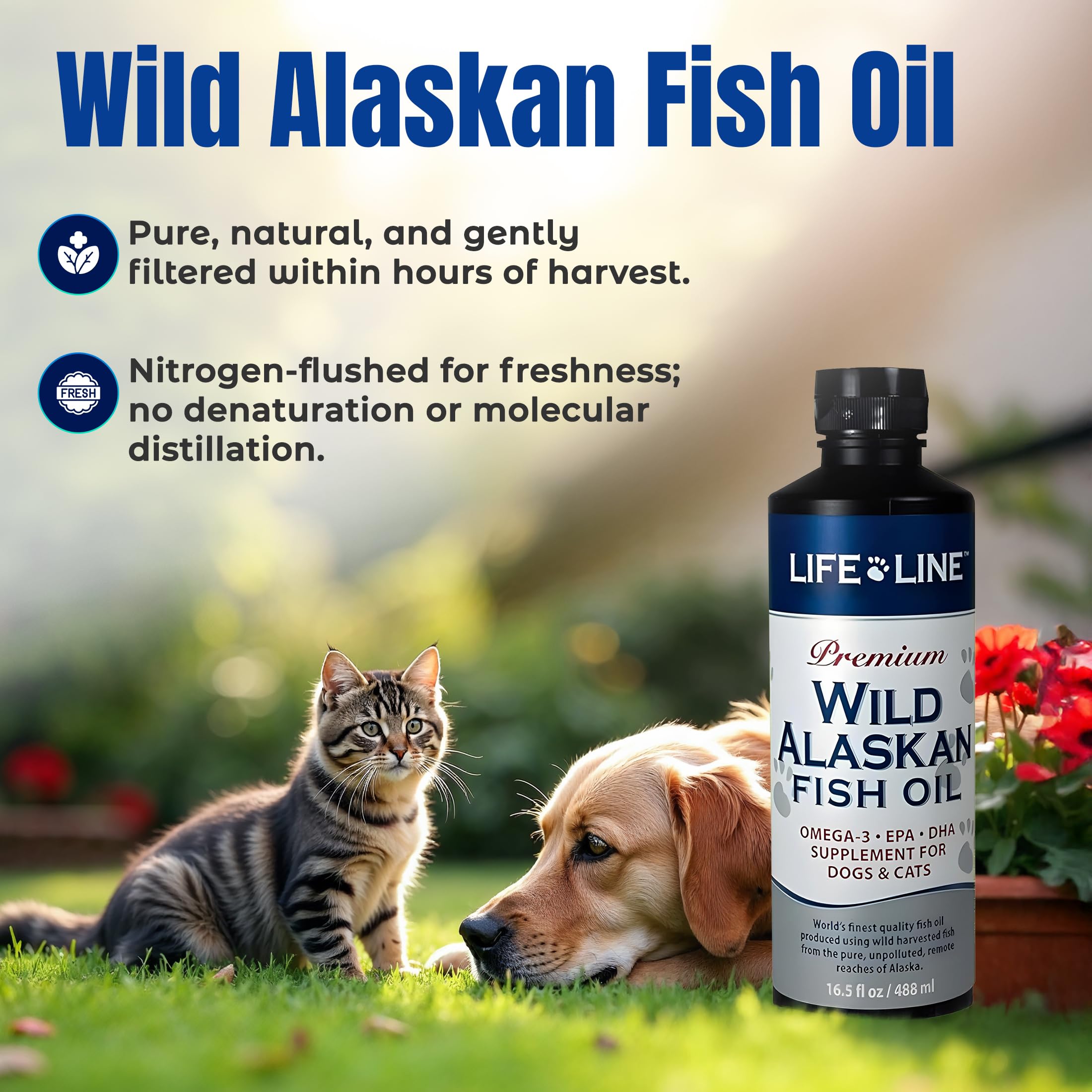 Life Line Pet Nutrition Wild Alaskan Fish Oil Omega-3 Supplement for Skin & Coat Supports Brain, Eye & Heart Health in Dogs & Ca