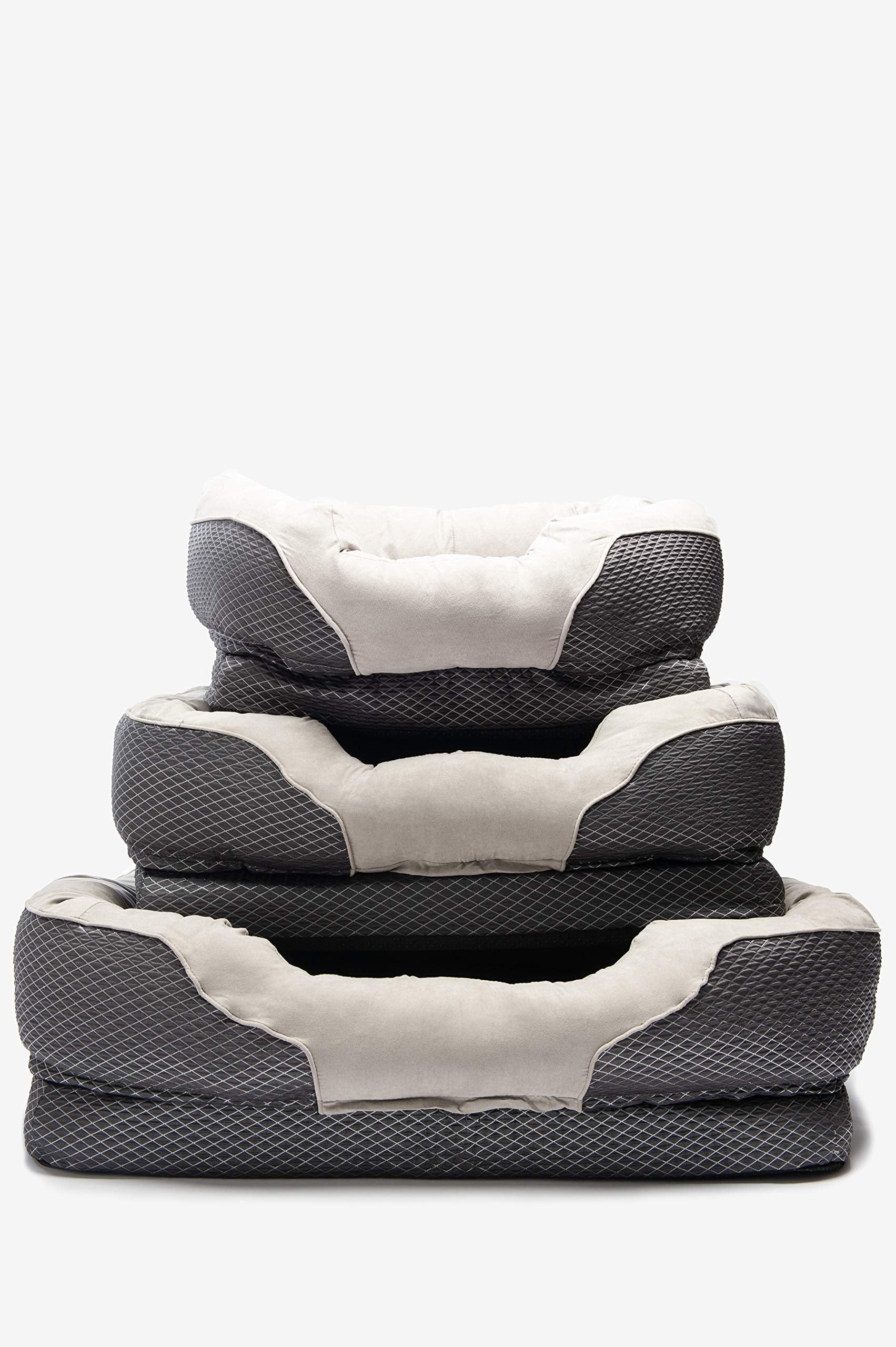 Barksbar Snuggly Sleeper Diamond Orthopedic Dog Bed Cat Bed With Foam Mattress, Plush Sleeping Space, And Soft Cotton Bolster Pillow, Small 26 X 20 Inches, Gray