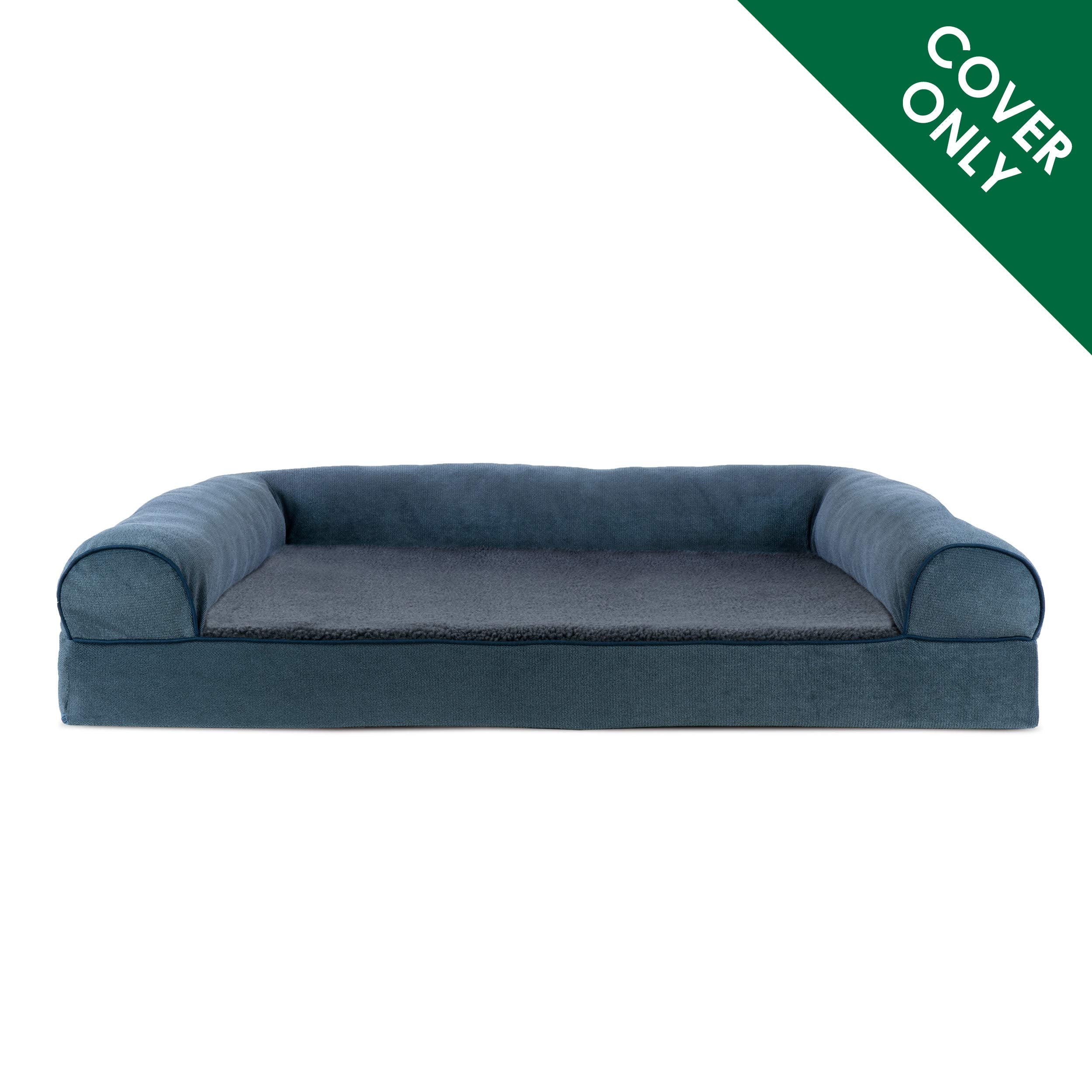 Furhaven Replacement Dog Bed Cover Sherpa & Chenille Sofa-Style, Machine Washable - Orion Blue, Large