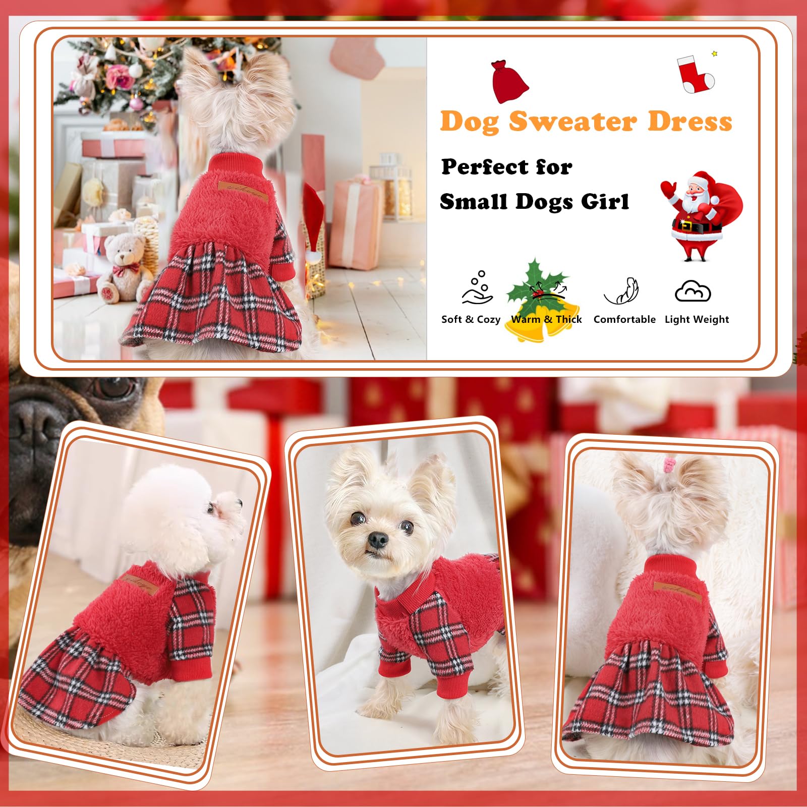 Shifenmei Dog Christmas Sweater-Winter Dog Clothes For Small Dogs Girl - Fall Dog Sweater Dress - Dog Christmas Outfit - Dog Swe