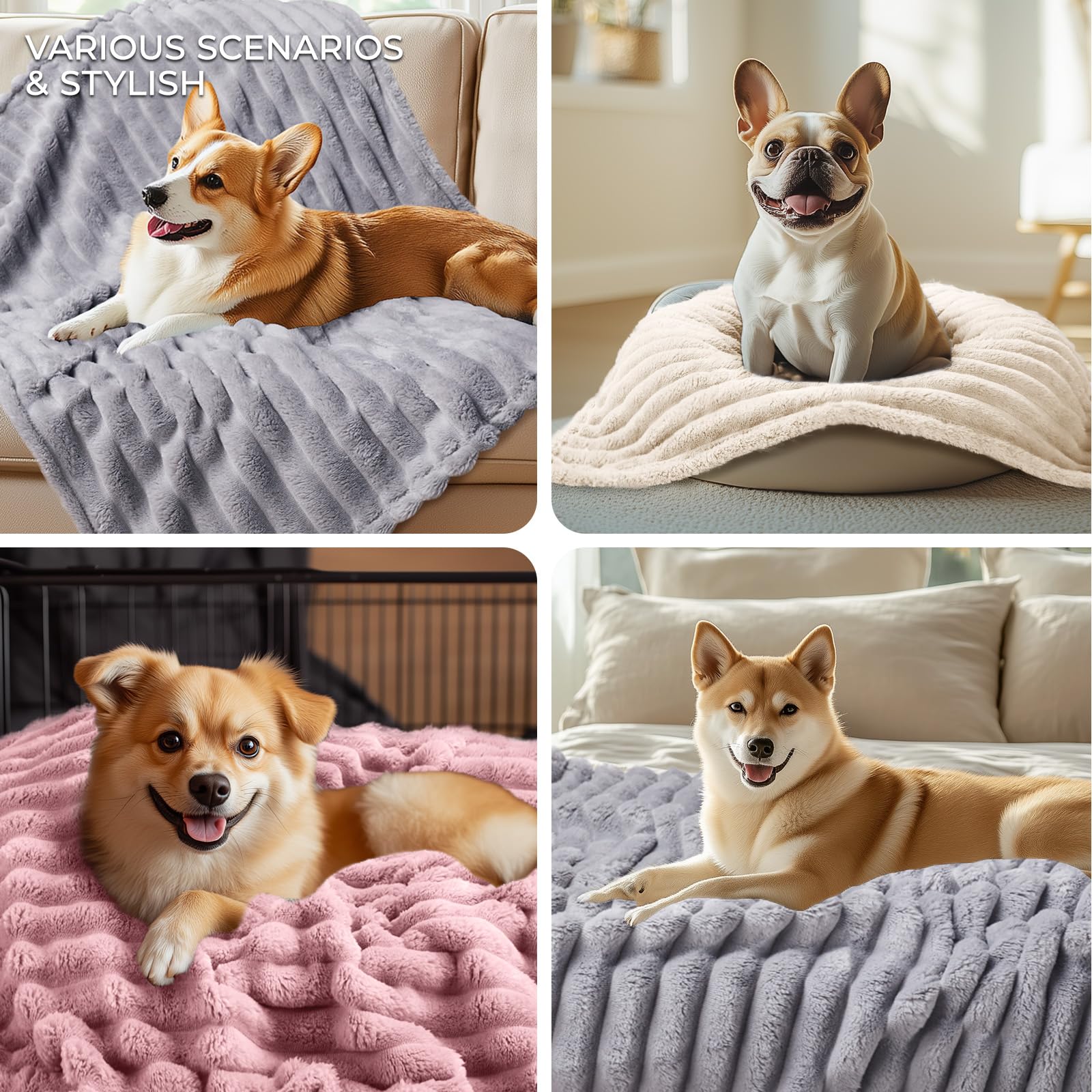 Linenlux 1 Pack 3 Soft Dog Blanket Washable Warm Fleece Cat Blankets For Pet Puppy Fluffy Calming Flannel Beige/Pink/Grey Medium