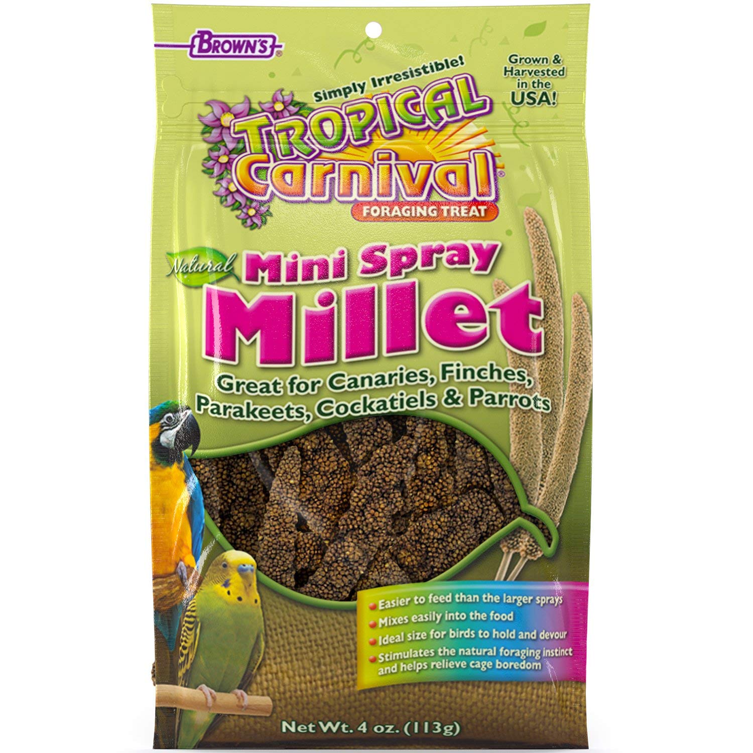 F.M. Browns Tropical Carnival Natural Mini Spray Millet Foraging Treat for Canaries, Finches, Parakeets, Cockatiels, and Parrot