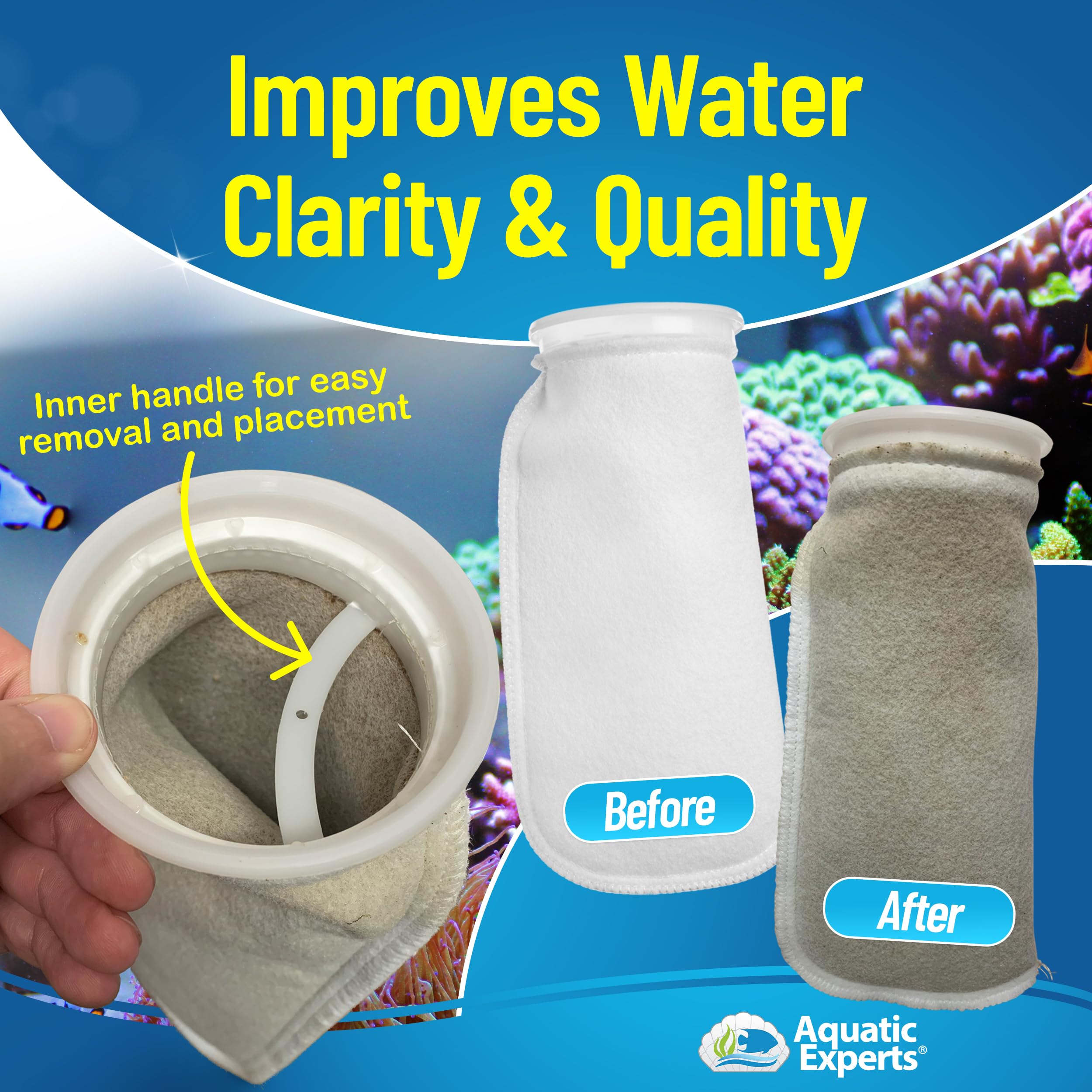 Aquatic Experts 4 inch Ring Filter Socks 200 Micron, Filter Socks for Saltwater Aquarium, Sump Filter Sock, Felt Aquarium Socks,