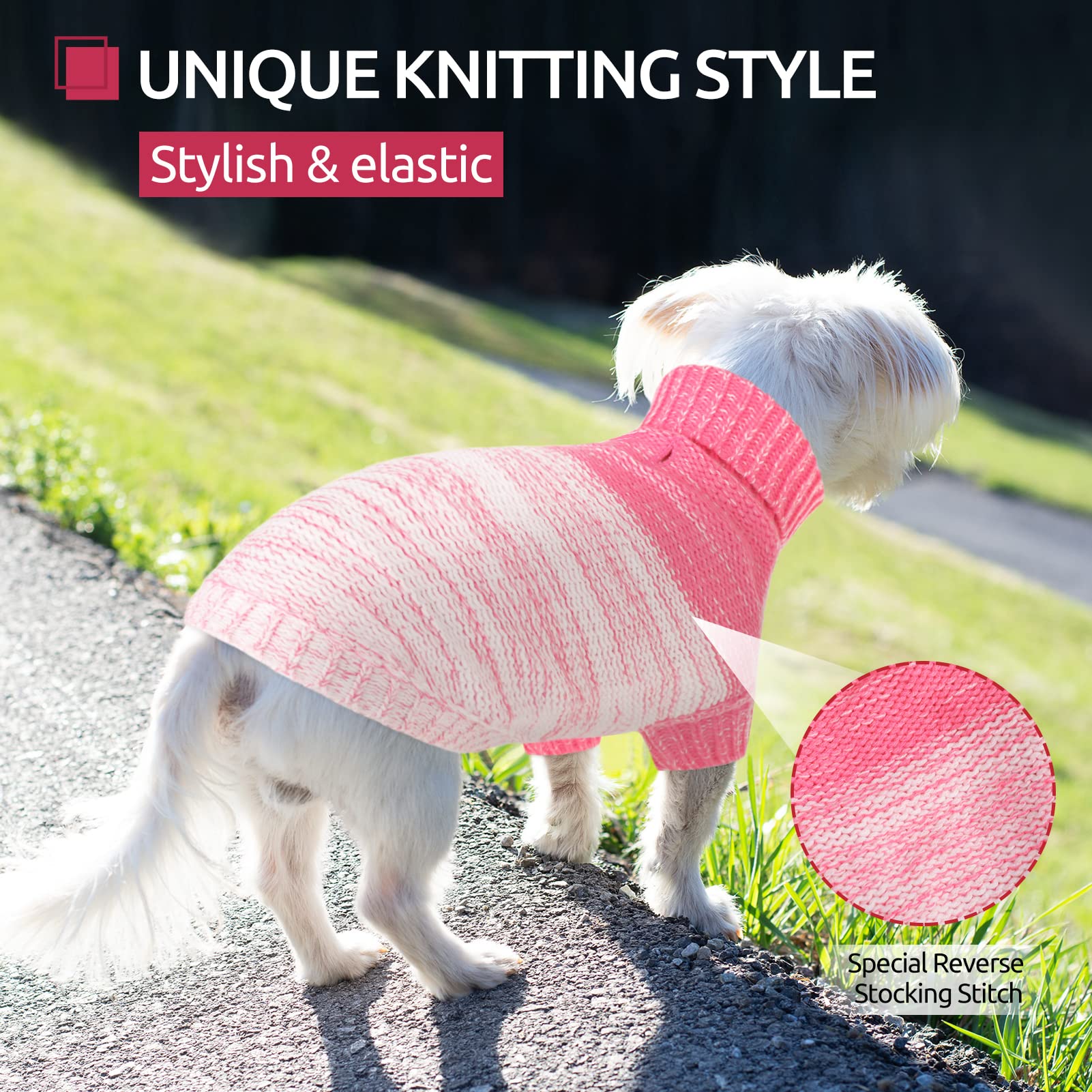 Queenmore Knitted Pullover Dog Sweater, Turtleneck Pet Cat Sweater, Cold Weather Puppy Sweater Stitching Knitwear With Leash Hole For Small Medium Dogs