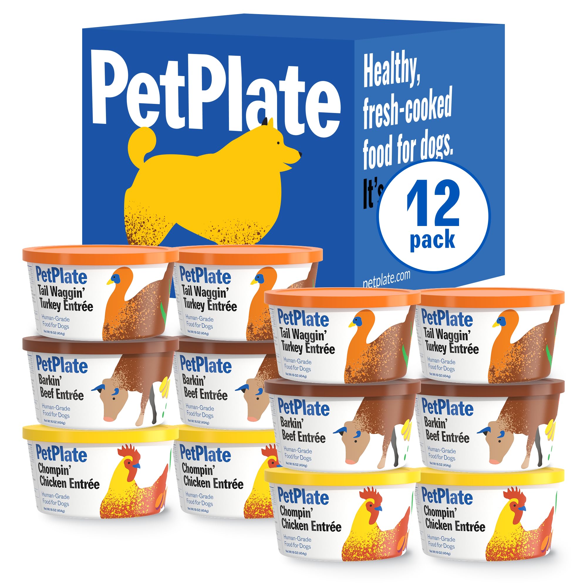 PetPlate Human-Grade Fresh Dog Food Variety Pack - 3 Proteins (Beef, Chicken & Turkey) - Wet Dog Food for All Breeds - High-Prot