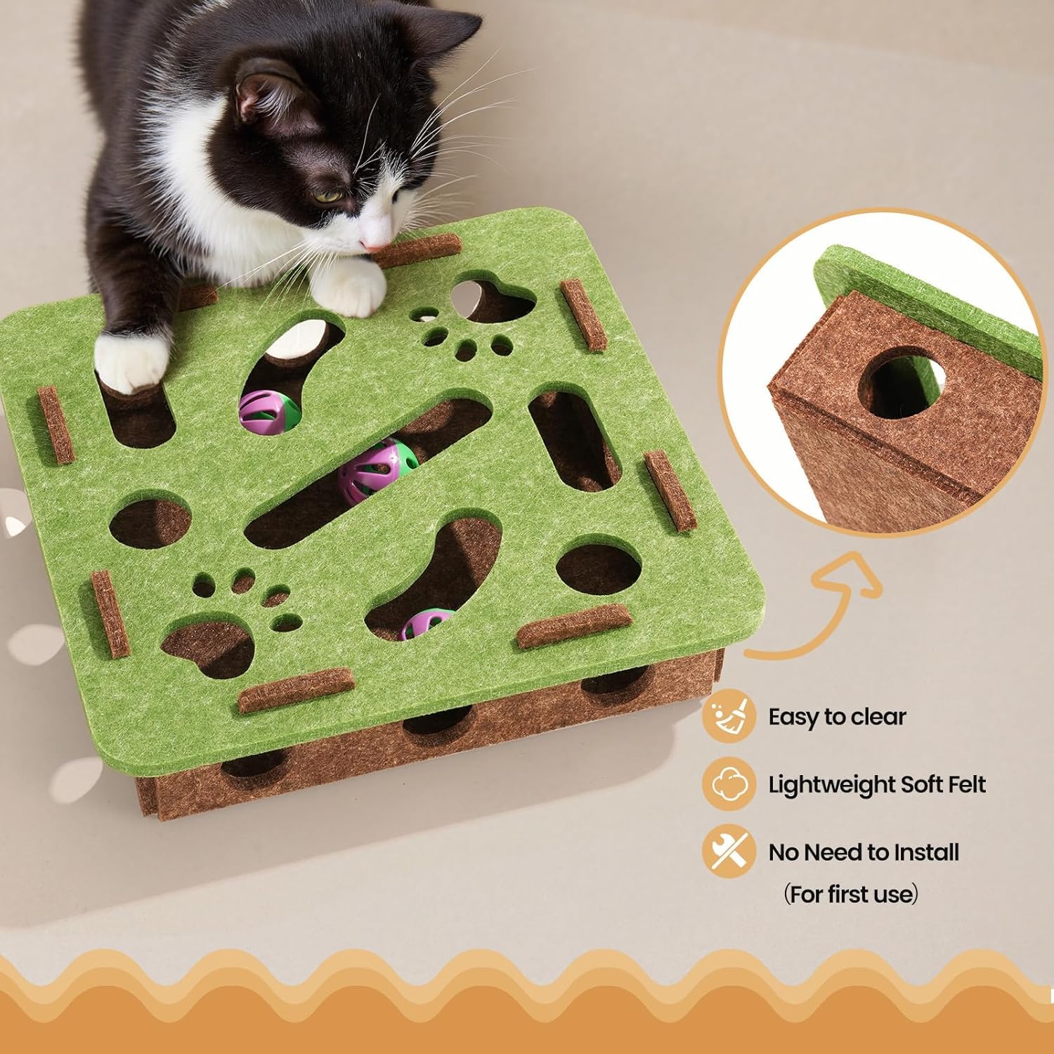 Chewbrary Cat Scratch Puzzle Enrichment Box, Cat Puzzle Toy with 2 Bell Balls, Enrichment Toys for Indoor Cats