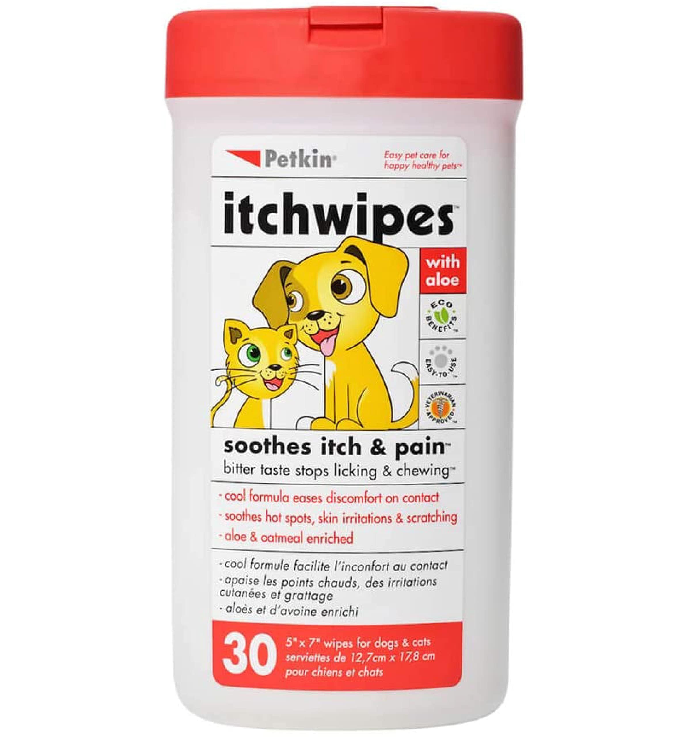 Petkin Anti Itch Wipes for Dogs and Cats, 60 Wipes, 2 Pack - Soothes Hot Spots, Skin Irritations and Scratching - Bitter Taste S