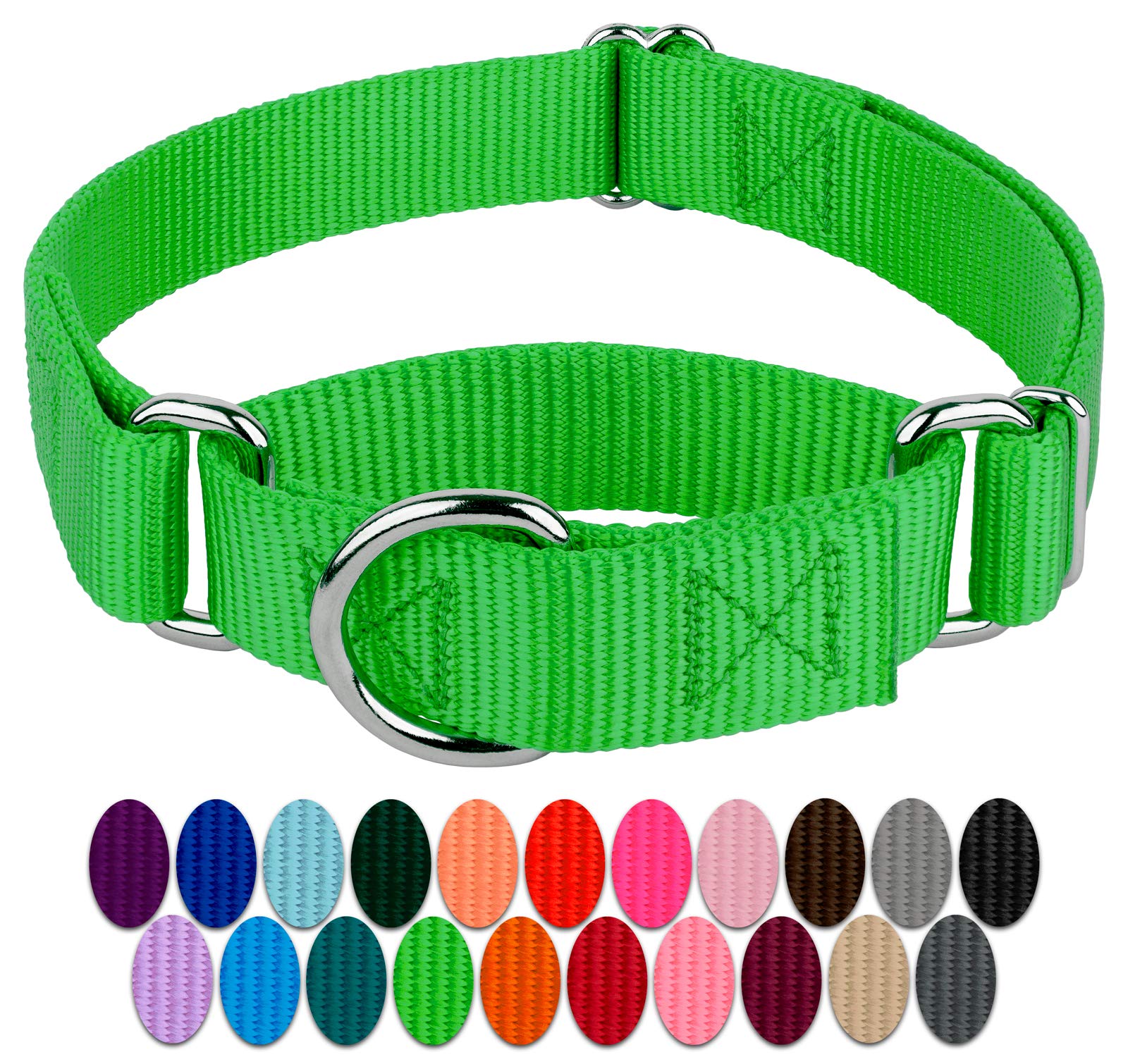Country Brook Petz - Hot Lime Green Martingale Heavy Duty Nylon Dog Collar - 21 Vibrant Color Options (3/8 Inch Width, Micro)