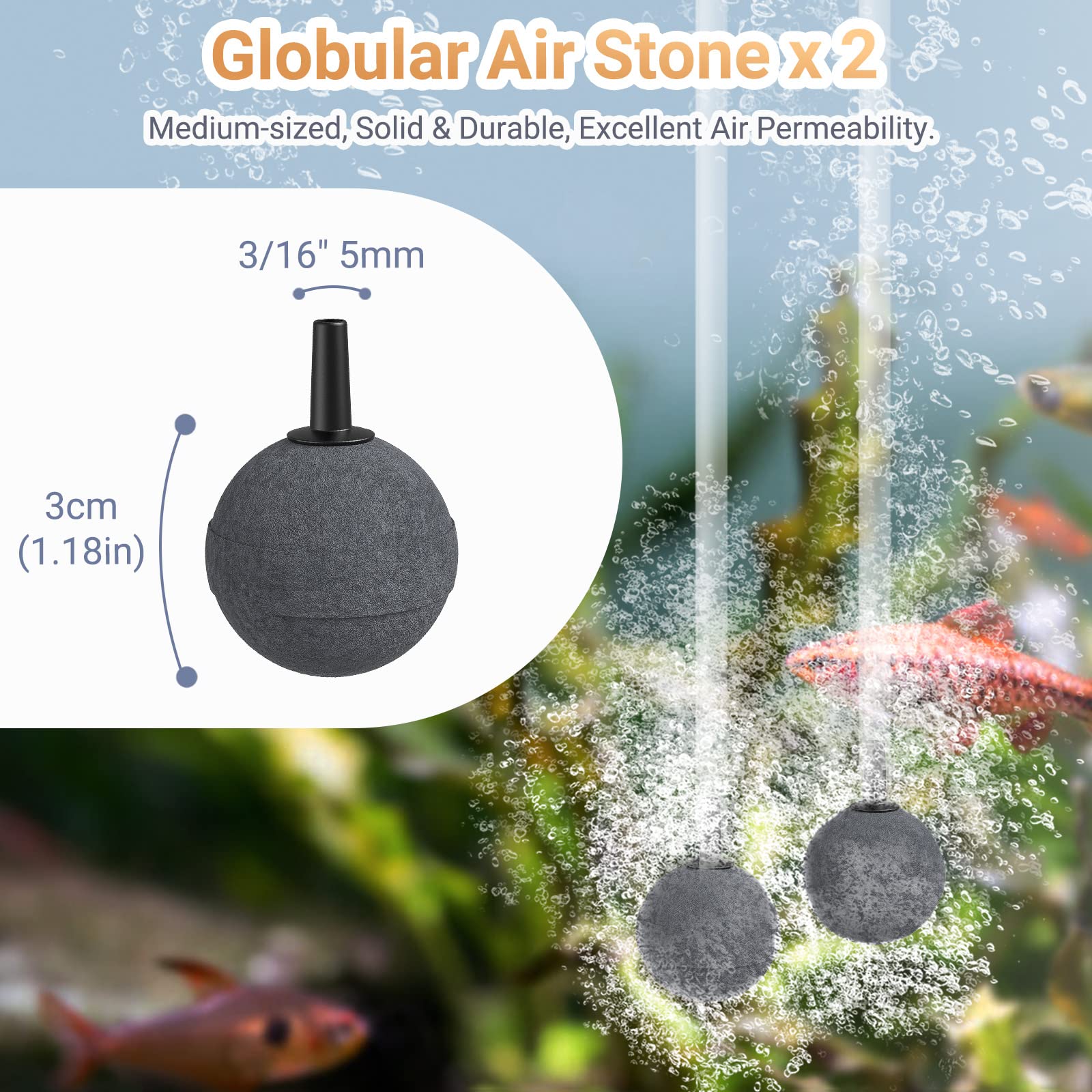Moonorange Aquarium Air Pump Accessories Kit With Standard Tubing, Air Stones, Check Valves, Suction Cups And Connectors.(10 Ft.
