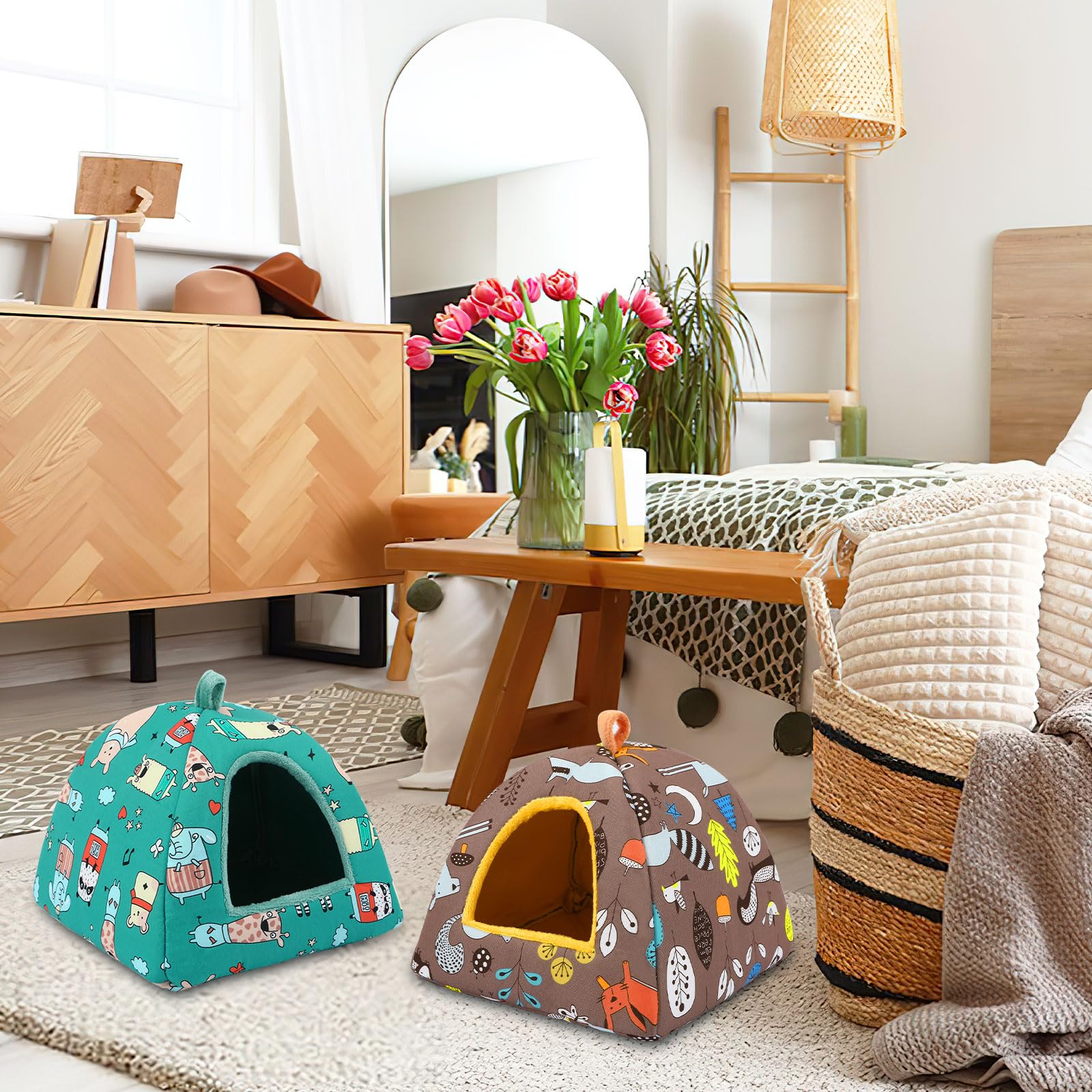 Petknows 2 Pack Guinea Pig Bed, Guinea Pig Hideout Washable Small Animal House Cage Accessories For Dwarf Rabbits Chinchillas Ha