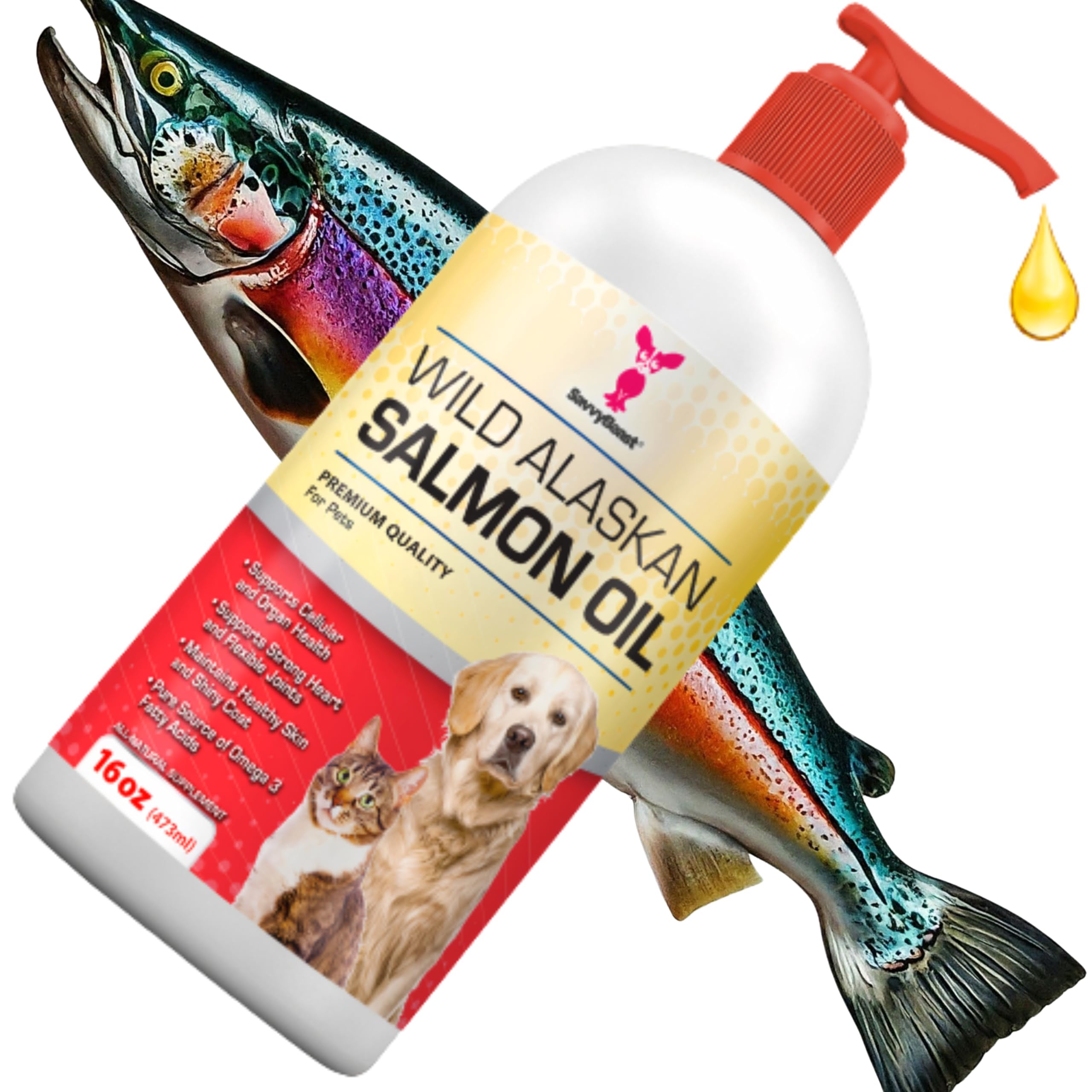 SavvyBeast Wild Alaskan Salmon Oil for Dogs, Cats & Ferrets - Omega-3 Fish Oil Pet Supplement with EPA & DHA - Supports Skin, Co