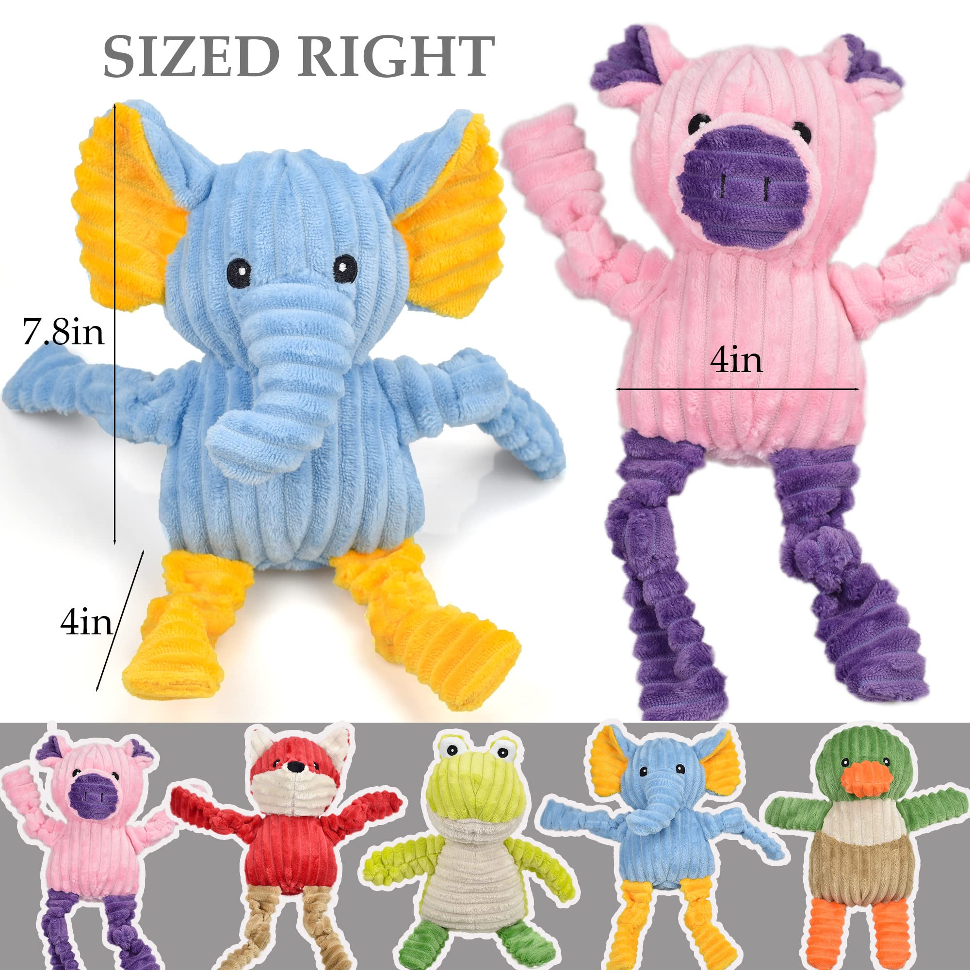LECHONG 5 Pack Tough Dog Toys - Plush Squeaky Assortment for Small Medium Large Dogs - Multi Color Fabric Blend