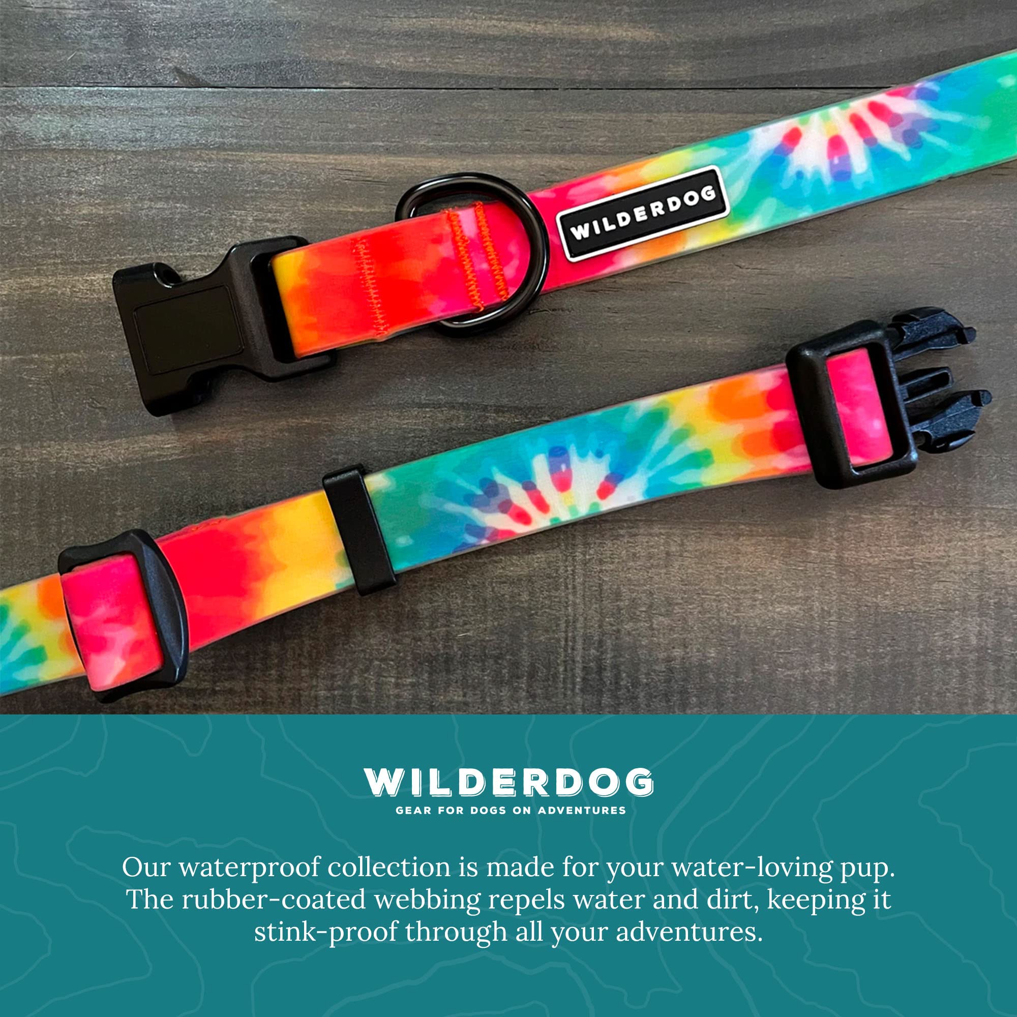 Wilderdog Waterproof Dog Collar - Repels Water & Dirt - Medium 13'-18' - Tie Dye