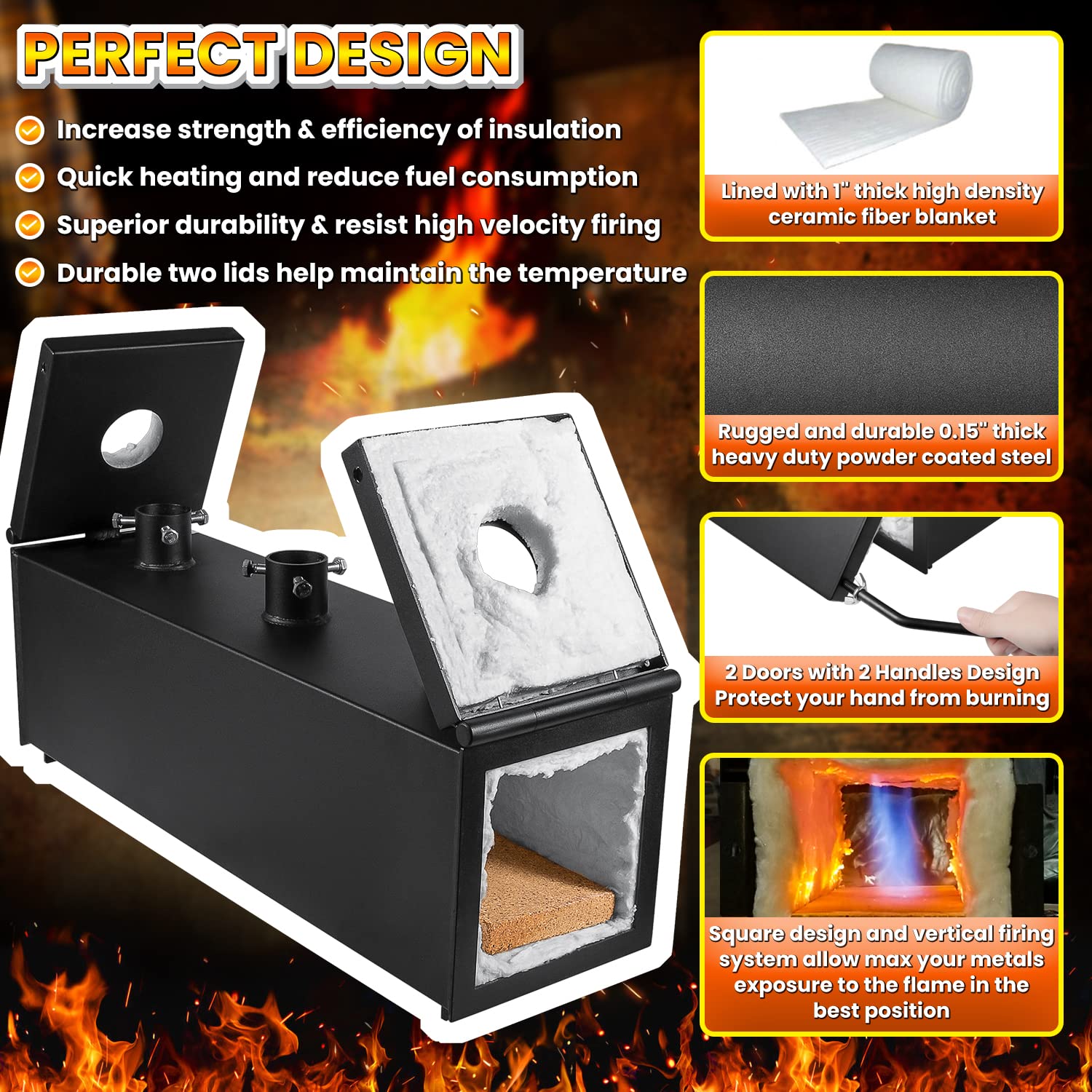 Triple Burners Portable Propane Gas Forge Three Burners 2700F/1482? Large Capacity Square Forging Furnace For Blacksmithing Farr