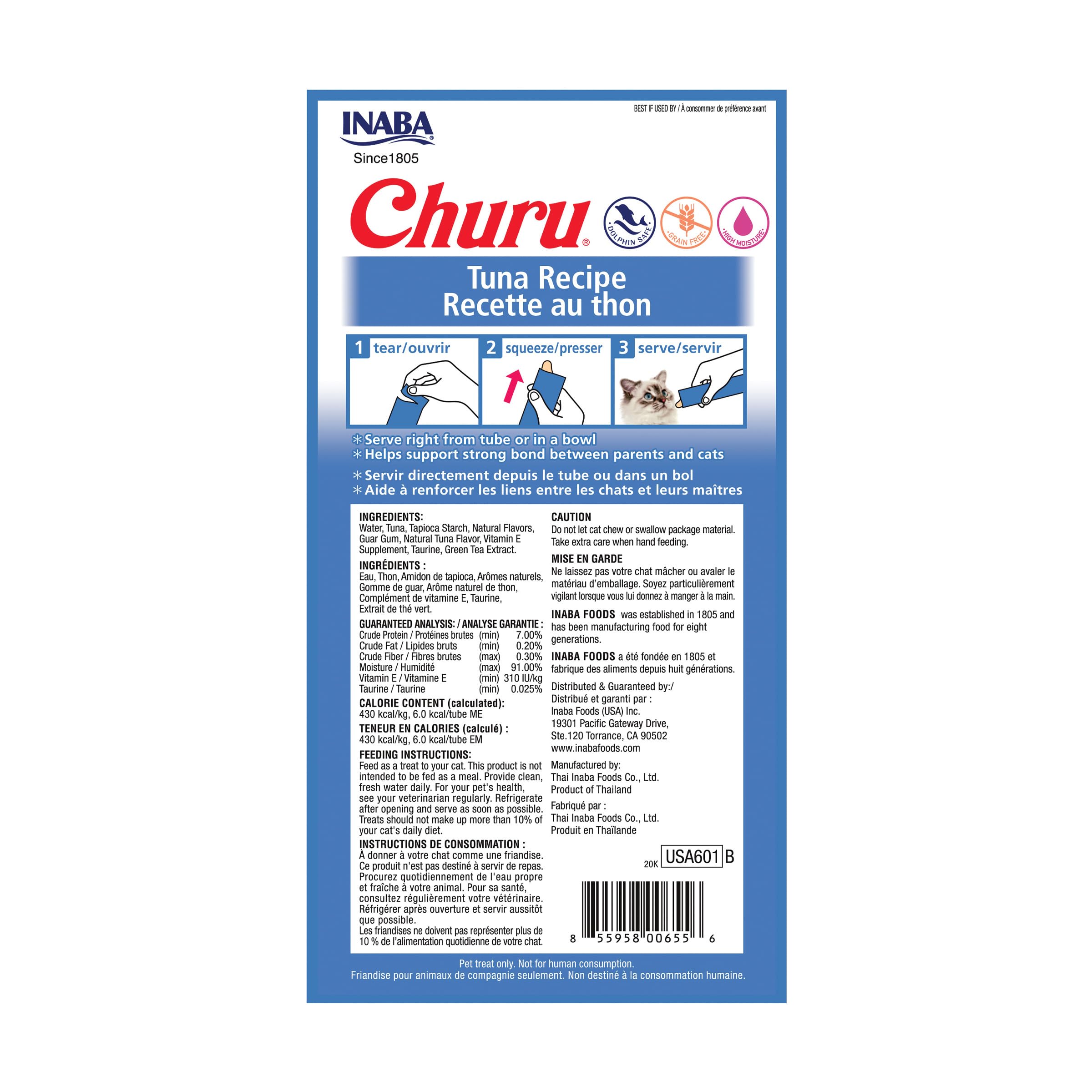 INABA Churu Lickable Pur  e Natural Cat Treats (Tuna Recipe, 4 Tubes)