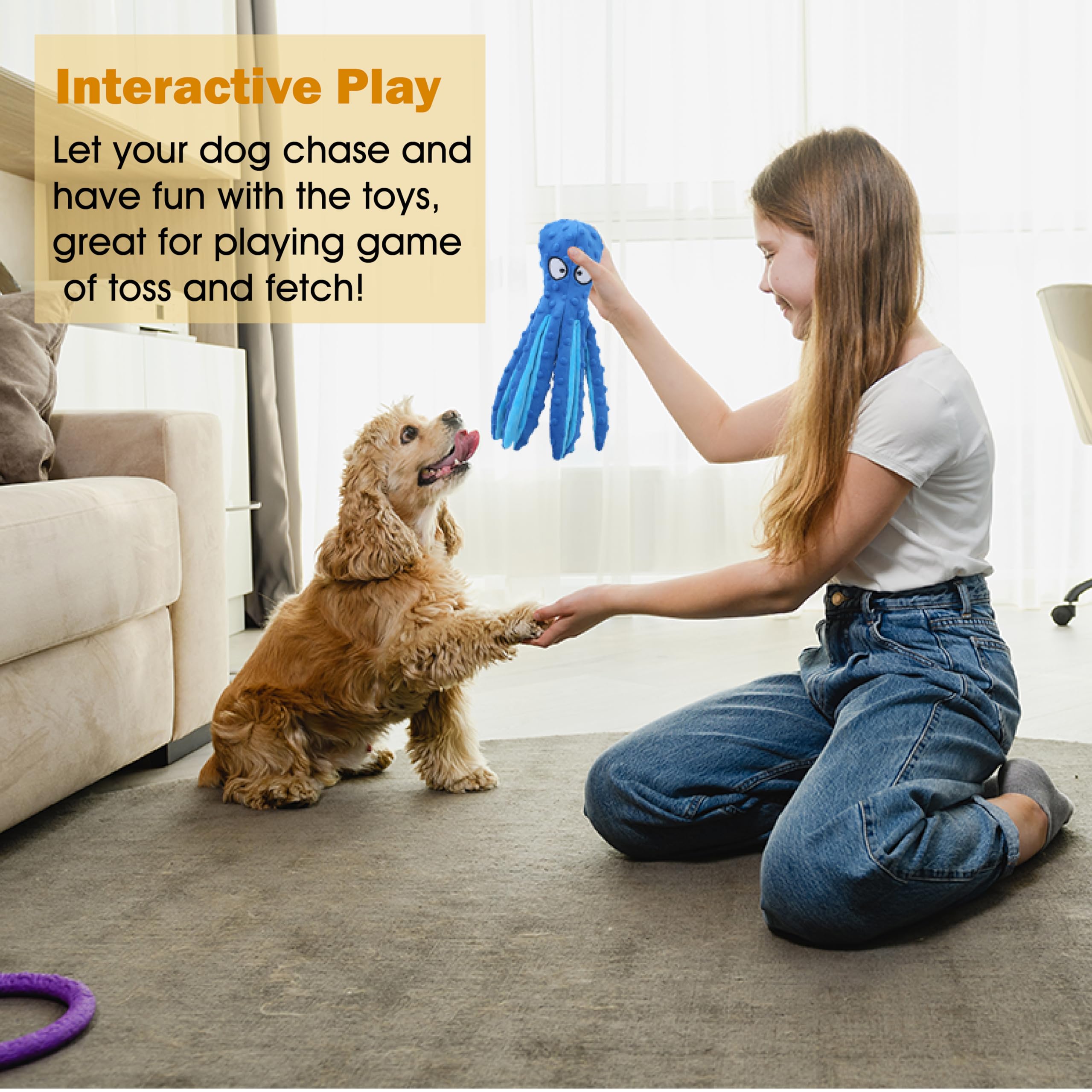 Cpyosn Dog Squeaky Toys Octopus - No Stuffing Crinkle Plush Dog Toys For Puppy Teething, Durable Interactive Chew Toys For Small, Medium And Large Dogs Training And Reduce Boredom, 2 Pack