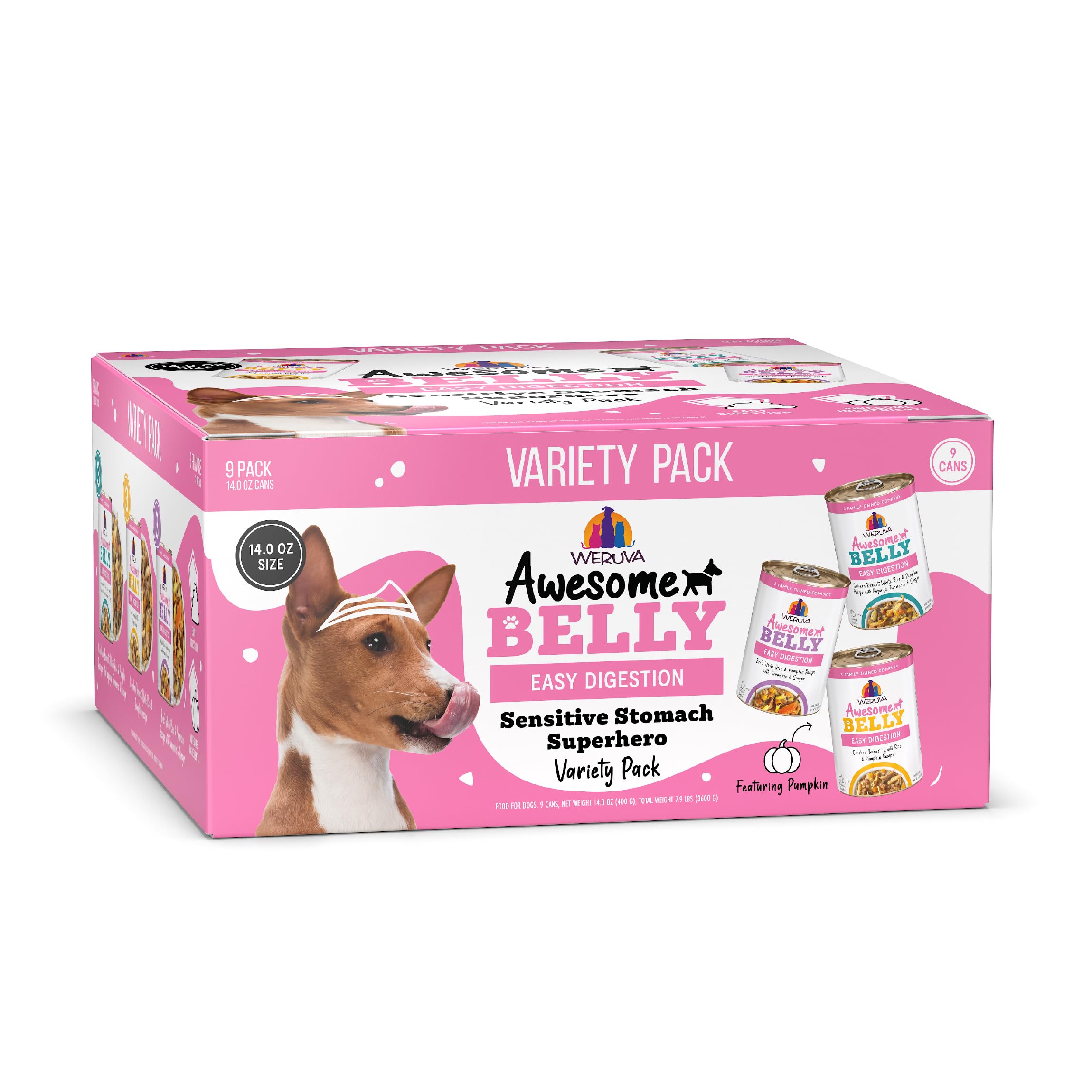 Weruva Awesome Belly Wet Dog Food, Sensitive Stomach Superhero Variety Pack, 14oz Can (Pack of 9)